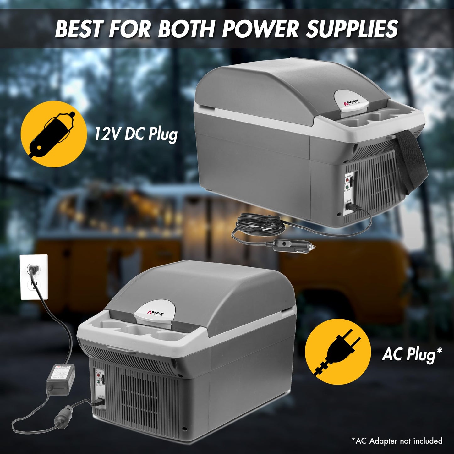 Wagan EL6206 12V 6 Quart Personal Thermoelectric, 6 Liter Capacity, Portable Electric Cooler Warmer with 12/24V DC, Small Fridge for Car, RV, and Camping Use, UL Listed