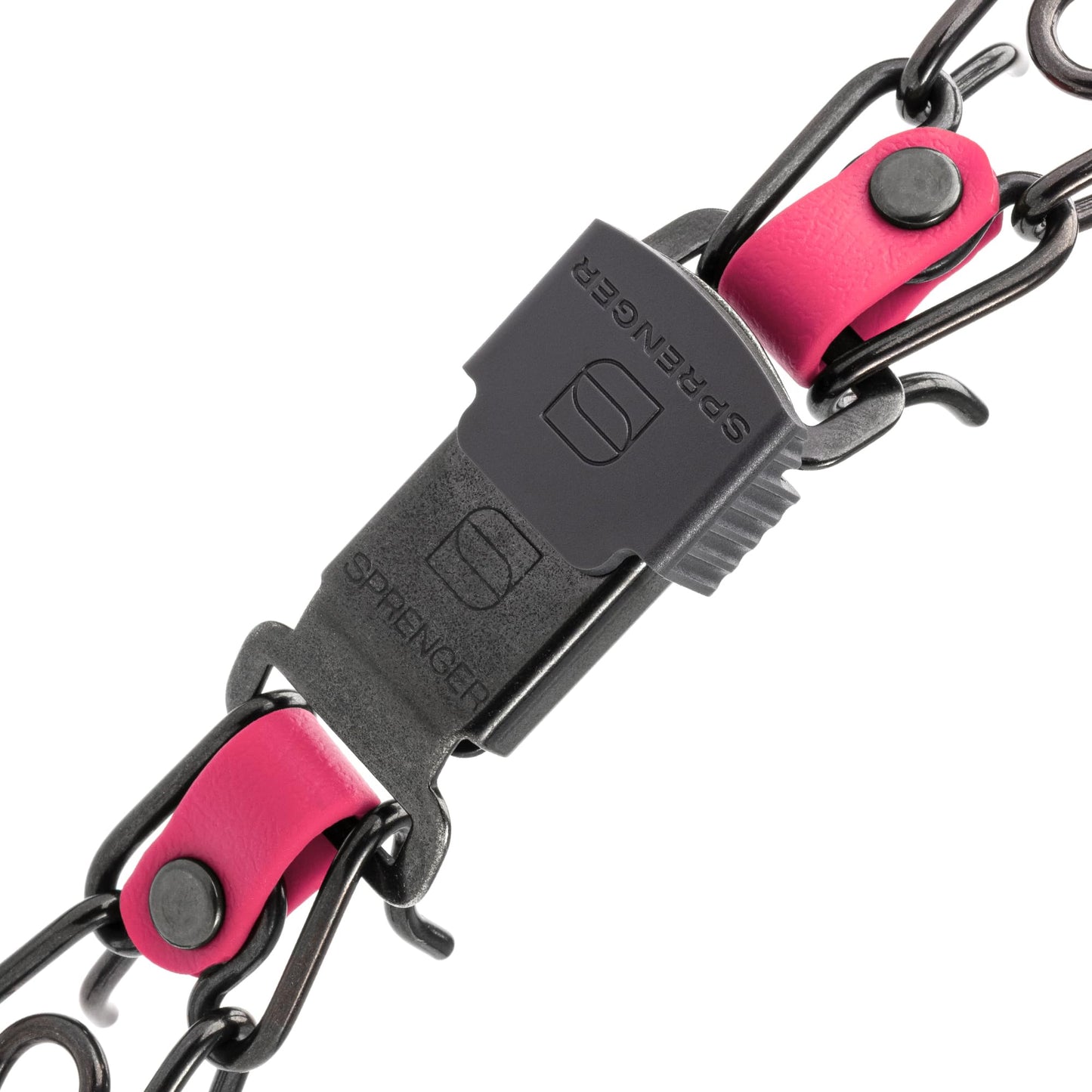 Herm Sprenger Black Stainless Steel Dog Collar with Short Links and Quick Release ClicLock Buckle and Biothane Insert Made in Germany 20in x 3.0mm (Neck Size up to 16-17in) (Passionfruit Pink)