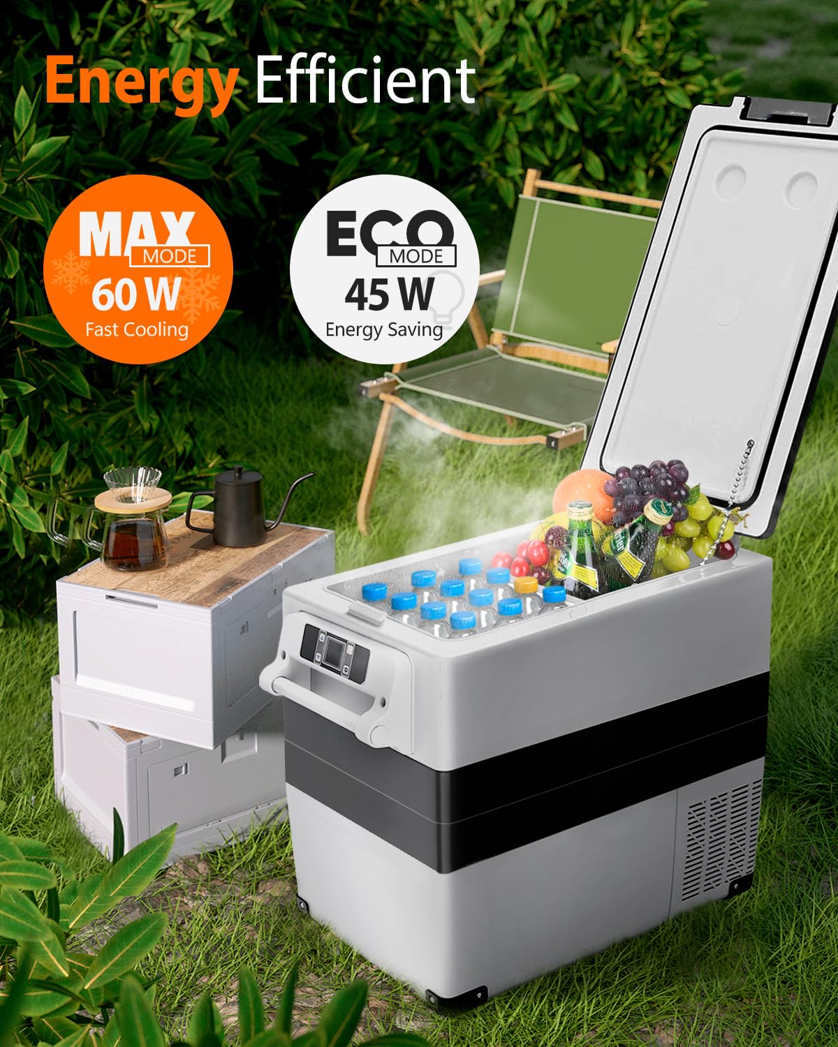 Feelfunn Car Fridge Portable 12 Volt Refrigerator - 58 Quart(55L) Electric Cooler with AC/DC for Truck RV Van Camper, Car Refrigerator Freezer for Camping Boat Travel, APP Control, -4~68°F