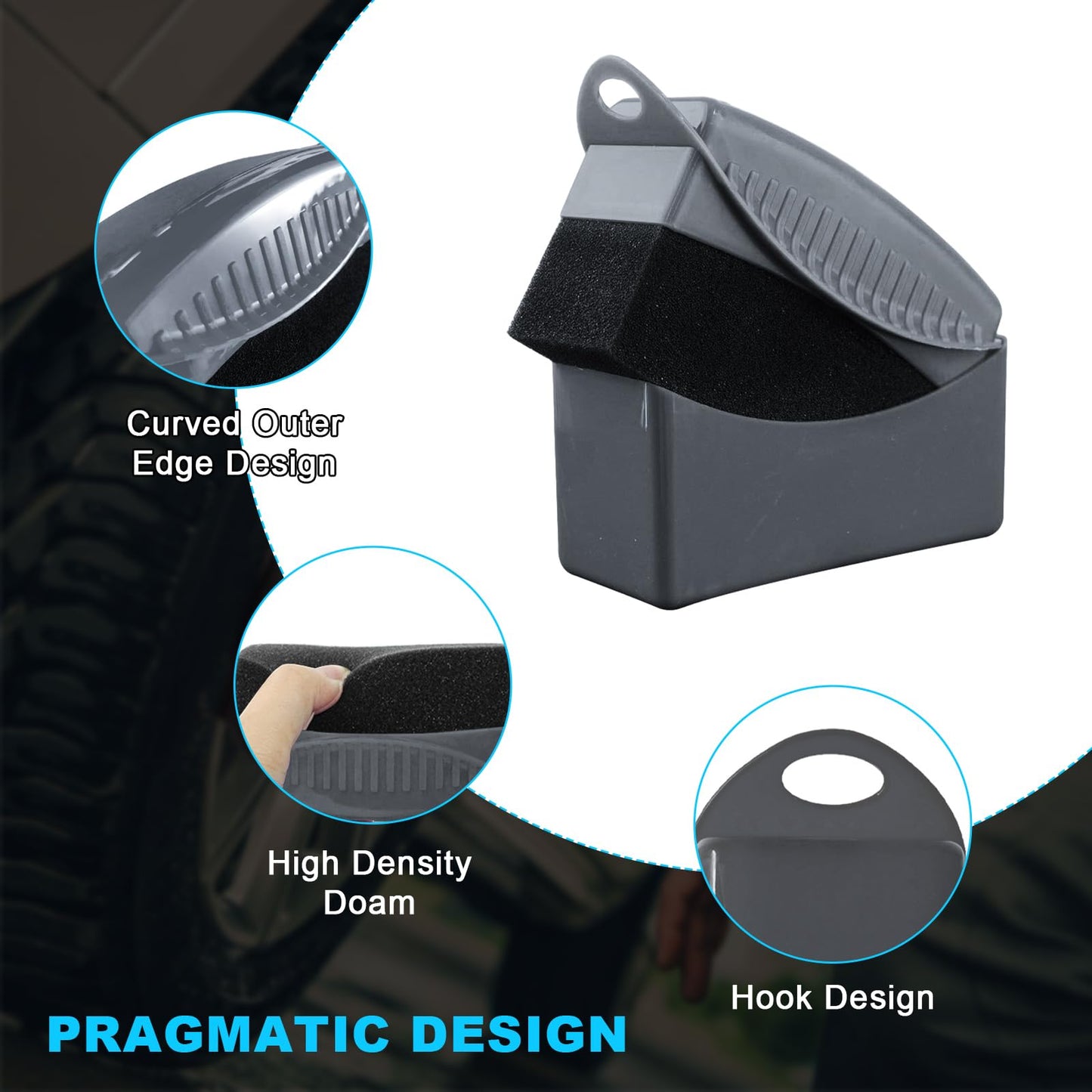 Augeny 2PCS Tire Dressing Applicator, Reusable Car Tire Shine Sponge Pad With Lid, Durable Foam Auto Wheel Detailing for Vehicle Waxing Polishing Cleaning (Gray)