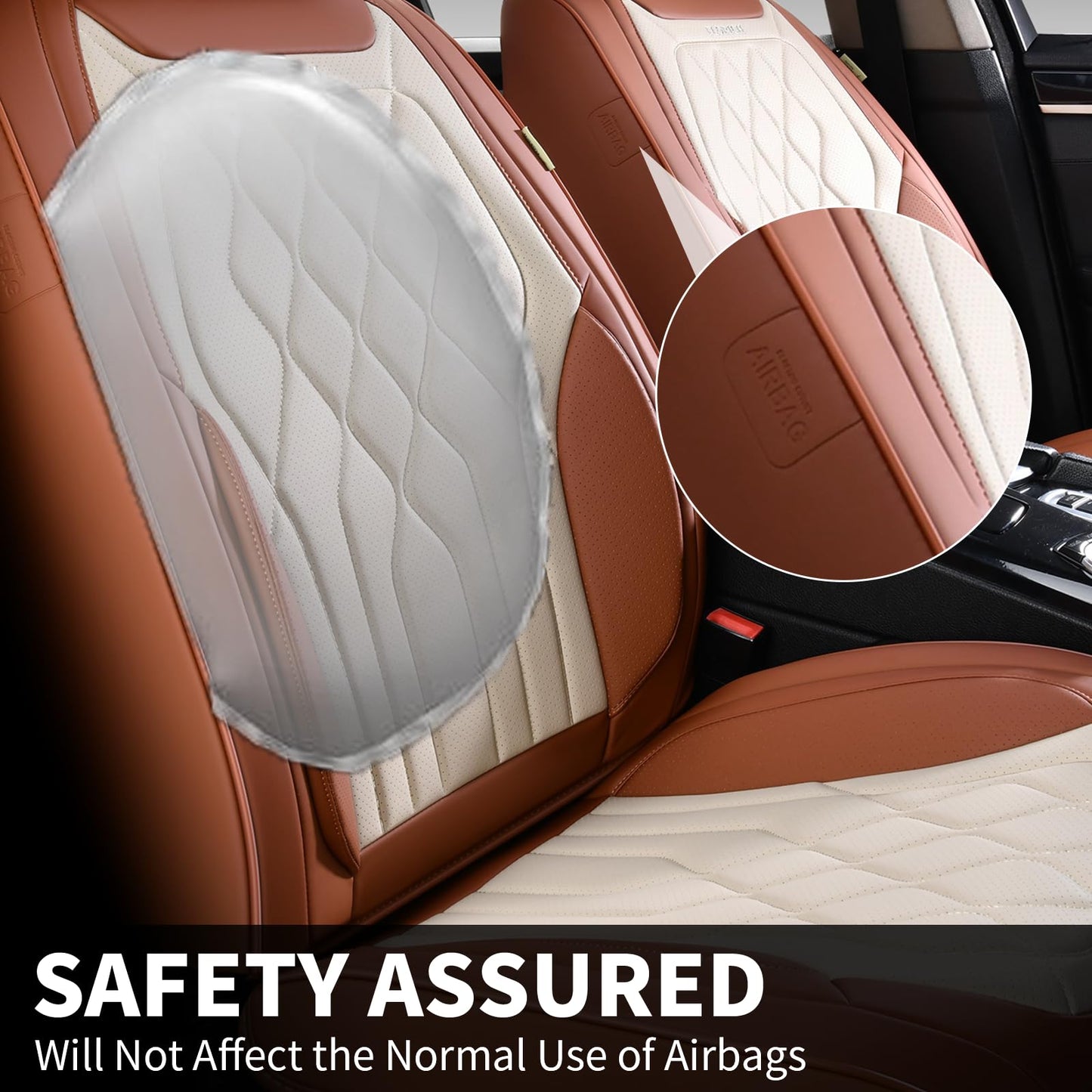 FLORICH Leather Car Seat Cover 5 Pieces, Full Set Car Seat Covers, Automotive Seat Covers Protector Fit for Most Sedans SUV Pick-up Truck - Brown&Beige