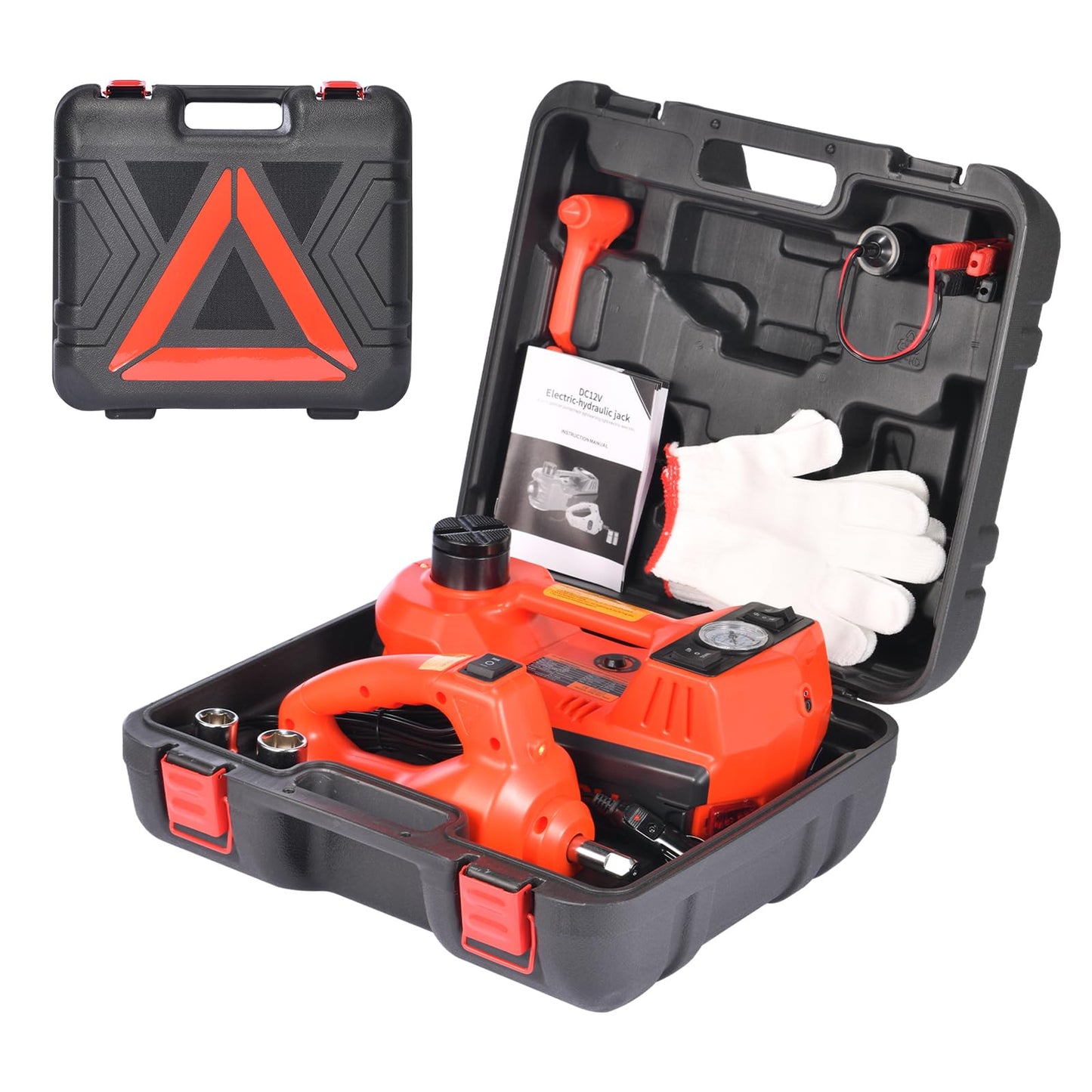 TYAYT 5 Ton Electric Hydraulic Car Jack Kit, Portable with LED Light, Compatible with Car, SUV, Truck, Lifting Range 6-17.7 Inches (Red)