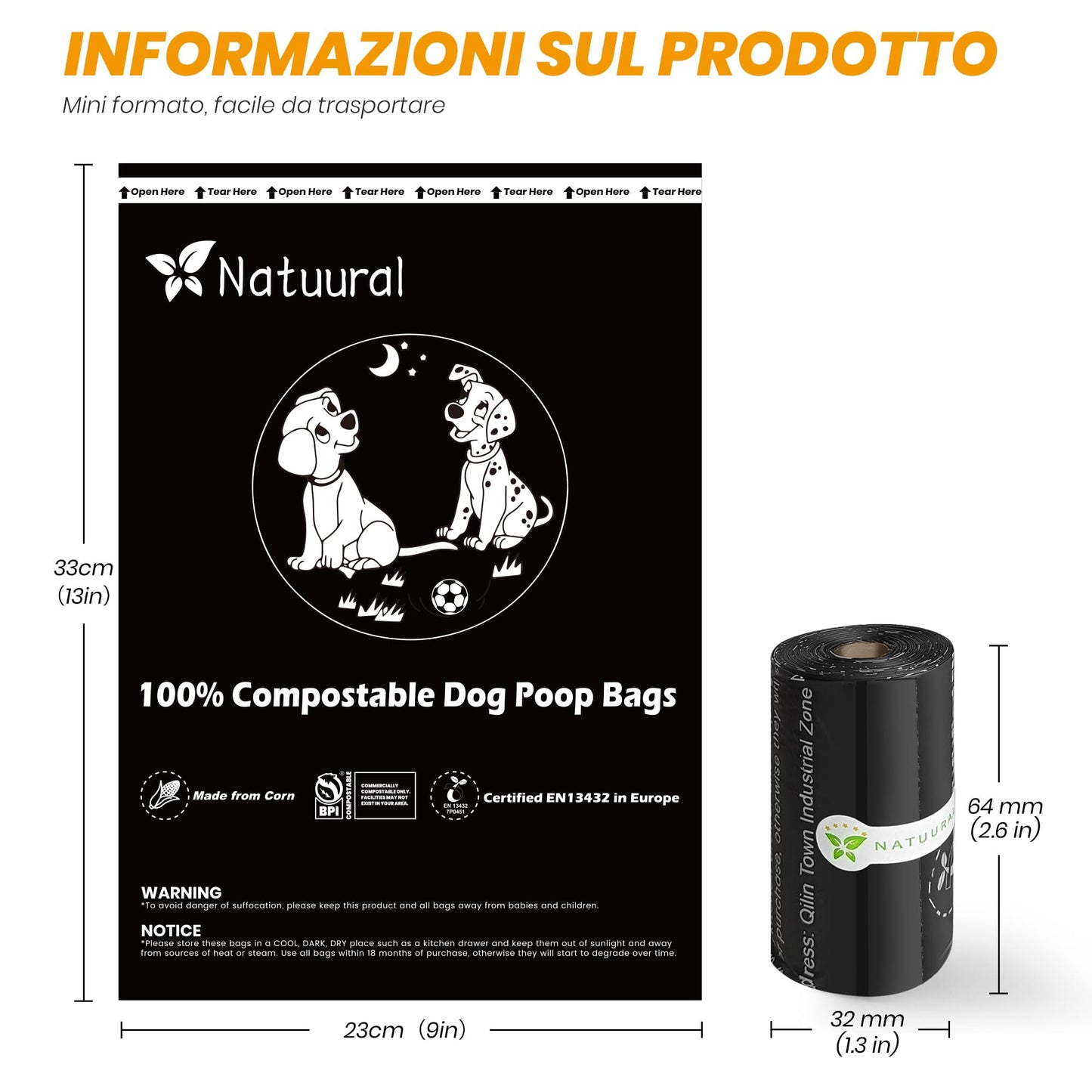 Certified Compostable Dog Poop Bags-270 Bags 18Rolls, Poop Bags for Dogs Made of Cornstarch - ASTM D6400 By USA, Leakproof Easy Open, Unscented Dog Waste Bags (Black)