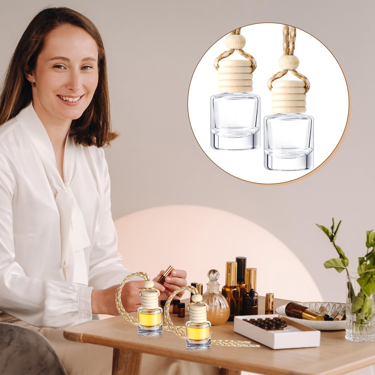 Zubebe 500 Pcs 8ml Hanging Car Air Freshener Diffuser Bottles Empty Bulk Cylindrical Clear Glass Perfume Refillable Aromatherapy Essential Oils Pendant For Auto Interior Ornaments Decoration