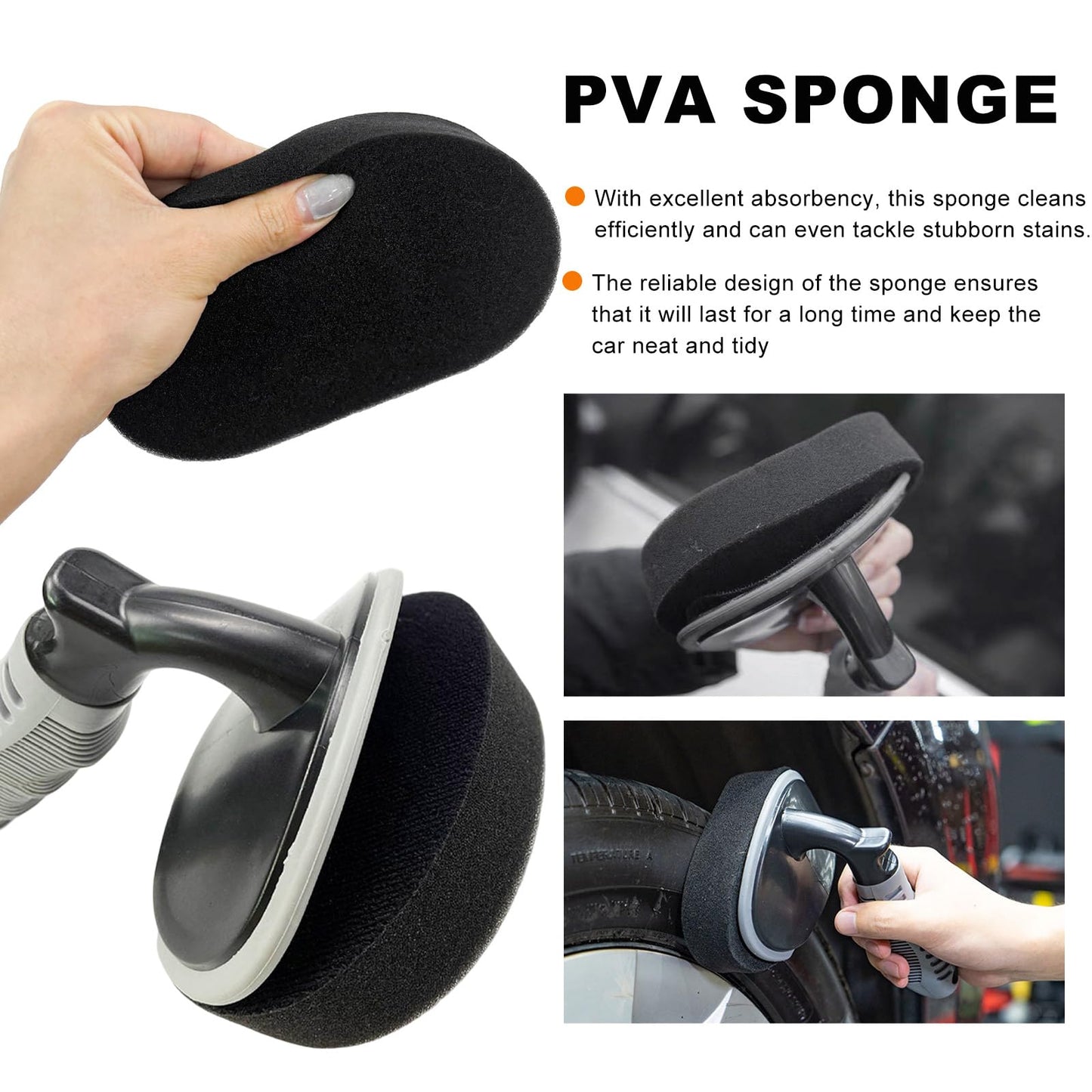 Yourkar 2 PCS Car Tire Shine Brush Sponge, Auto Tyre Polishing Brush Sponge Replacement, Tire Cleaning Sponges for Most Cars, Trucks, Motorcycles, Bikes, Car Accessories (Brush+Sponge)