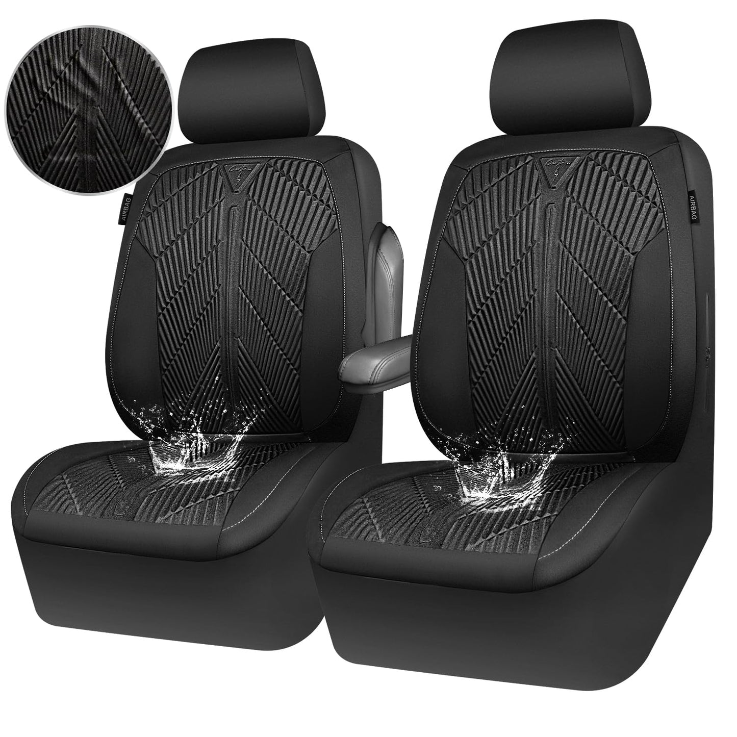 CAR PASS Waterproof Car seat Covers Front Seats Covers Neoprene Wetsuit, All-Weather Non-Slip Durable, Universal Fit for SUV Sedans Trucks Vans Automotive, Armrest Airbag Compatible, Emboss 2 Black
