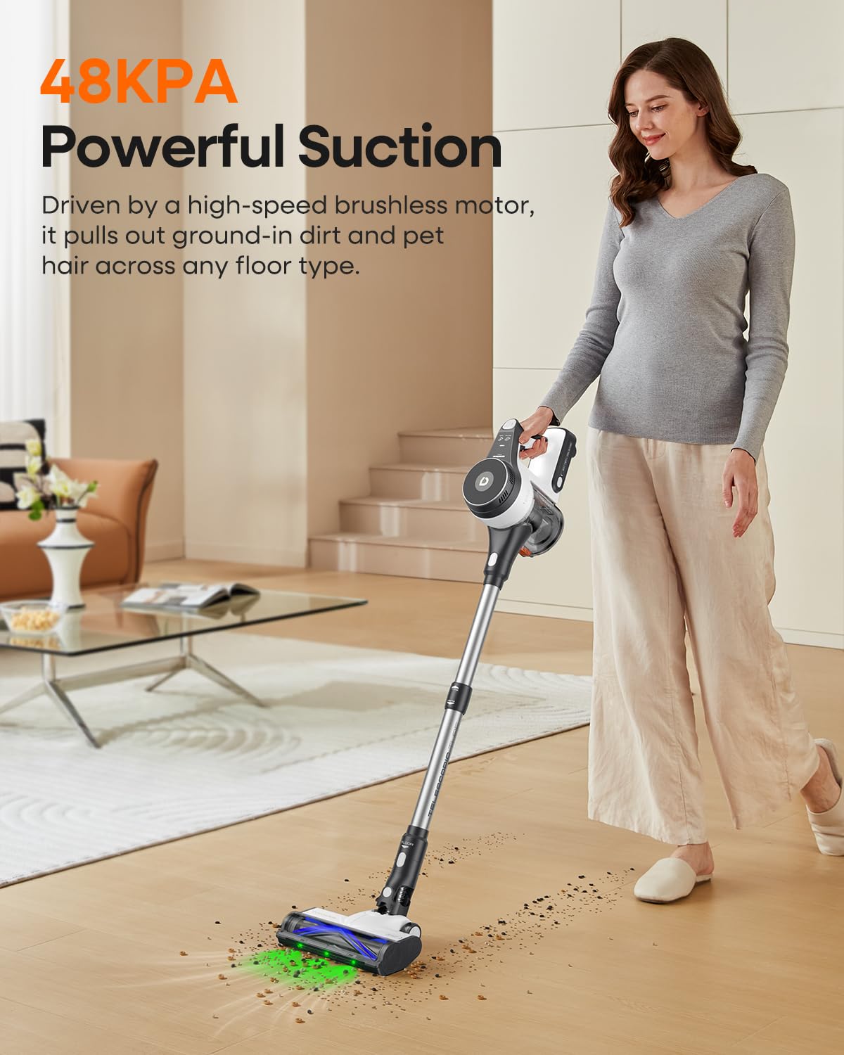 YONNDER Cordless Vacuum Cleaner, 48KPA/550W/65Mins Powerful Stick Vacuum for Home, Anti-Tangle, Self-Standing, Lightweight, Charging Dock, Vacuum Cleaner for Hardwood Floor/Carpet/Pet Hair/Car, M1