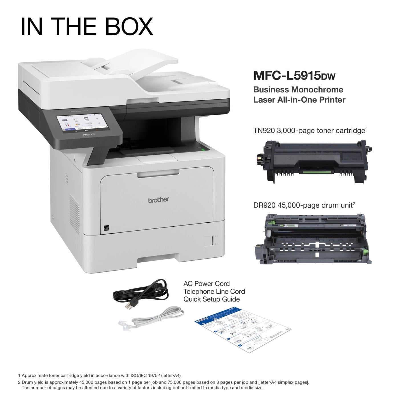 Brother Professional Laser Printer All-in-One with Scanner and Copier, High-Speed 50 ppm Monochrome Printing, Wireless Network Ready, Dual-Band WiFi, Auto 2-Sided Print (MFC-L5915DW)