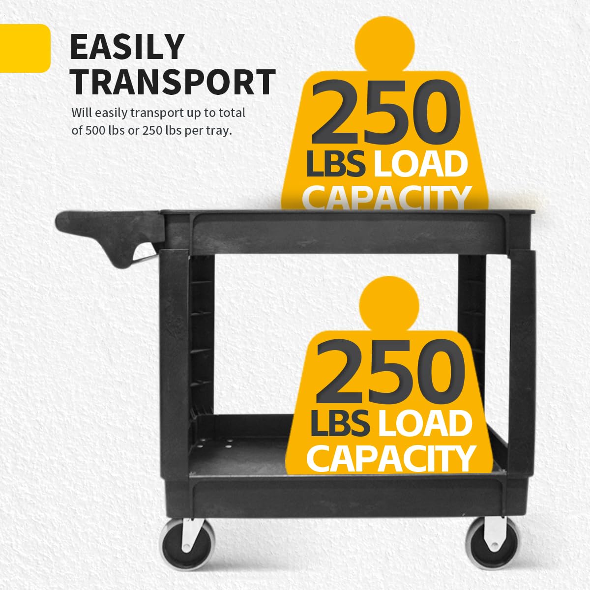 MaxWorks 80855 500-lb Utility Service PP Cart With Two Trays and Wheels 30 Inch X 16 Inch Overall Dimensions