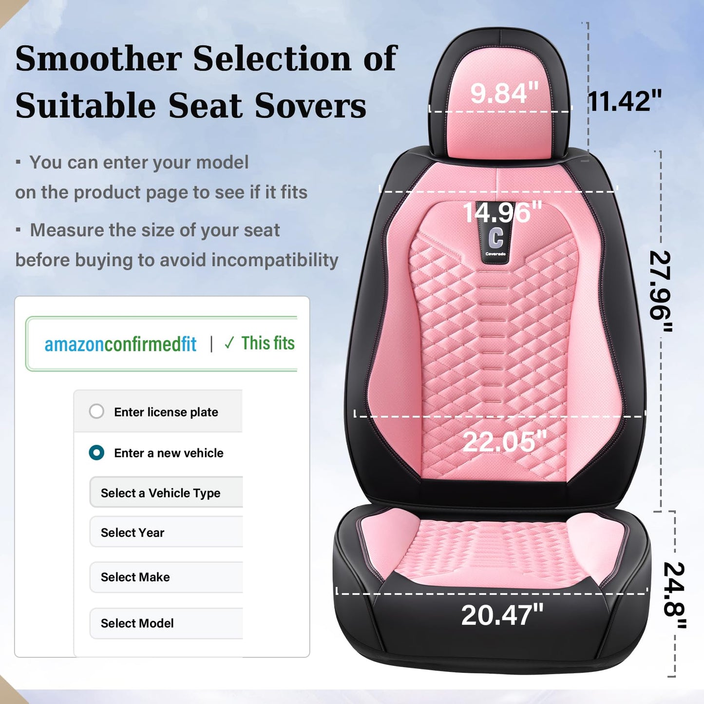 Coverado Car Seat Covers Full Set, 5 Seats Universal Seat Covers for Cars, Breathable Fabric& Faux Leather Auto Seat Cushions, Front and Rear Seat Protectors Fit for Most Sedans SUV Truck, Pink
