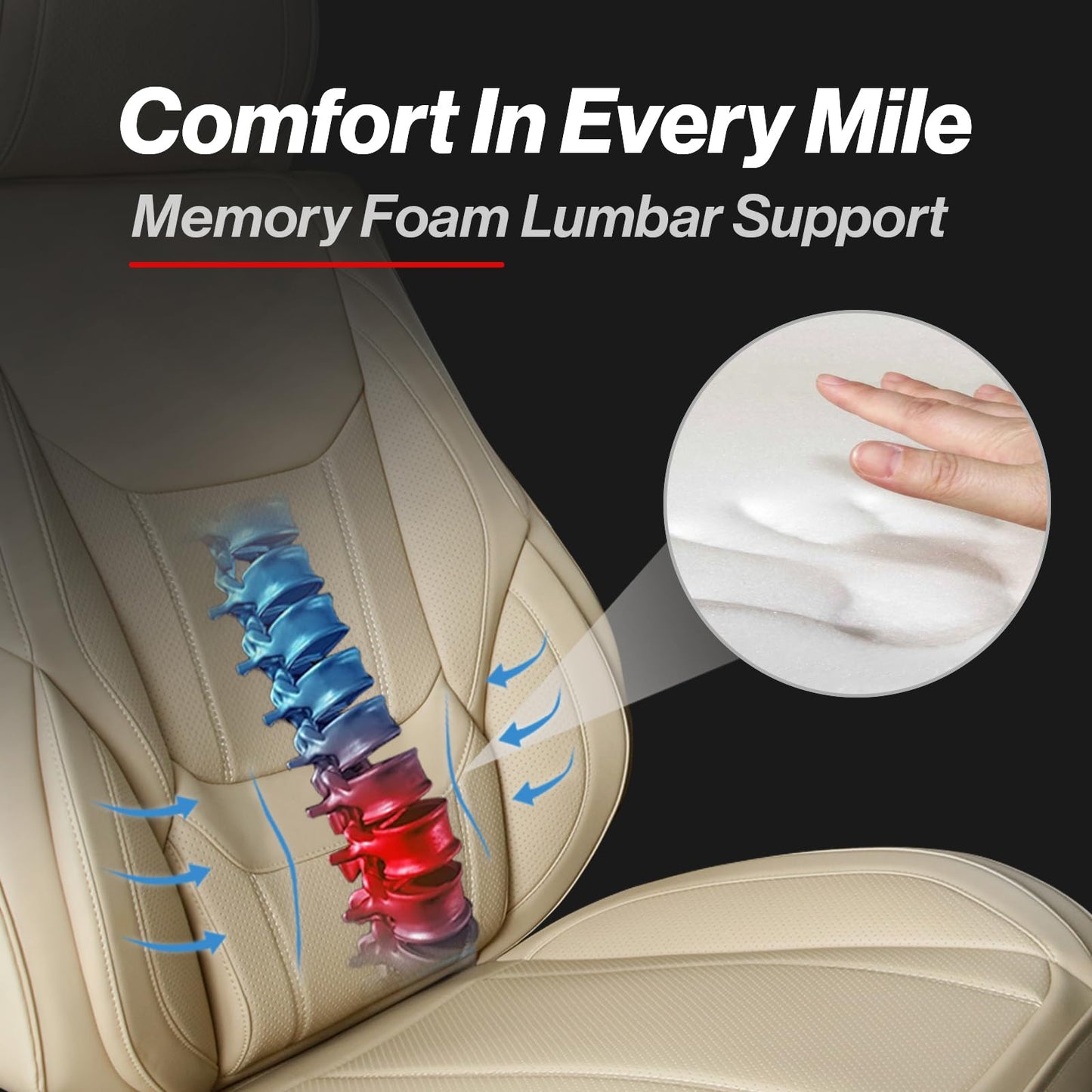 Coverland Custom Car Seat Covers Compatible with Grand Cherokee, Sorento, 4Runner - Premium Leather Non-Slip Memory Foam Waterproof Interior Protector Front Seat-Beige [See Size Chart-Size A16]