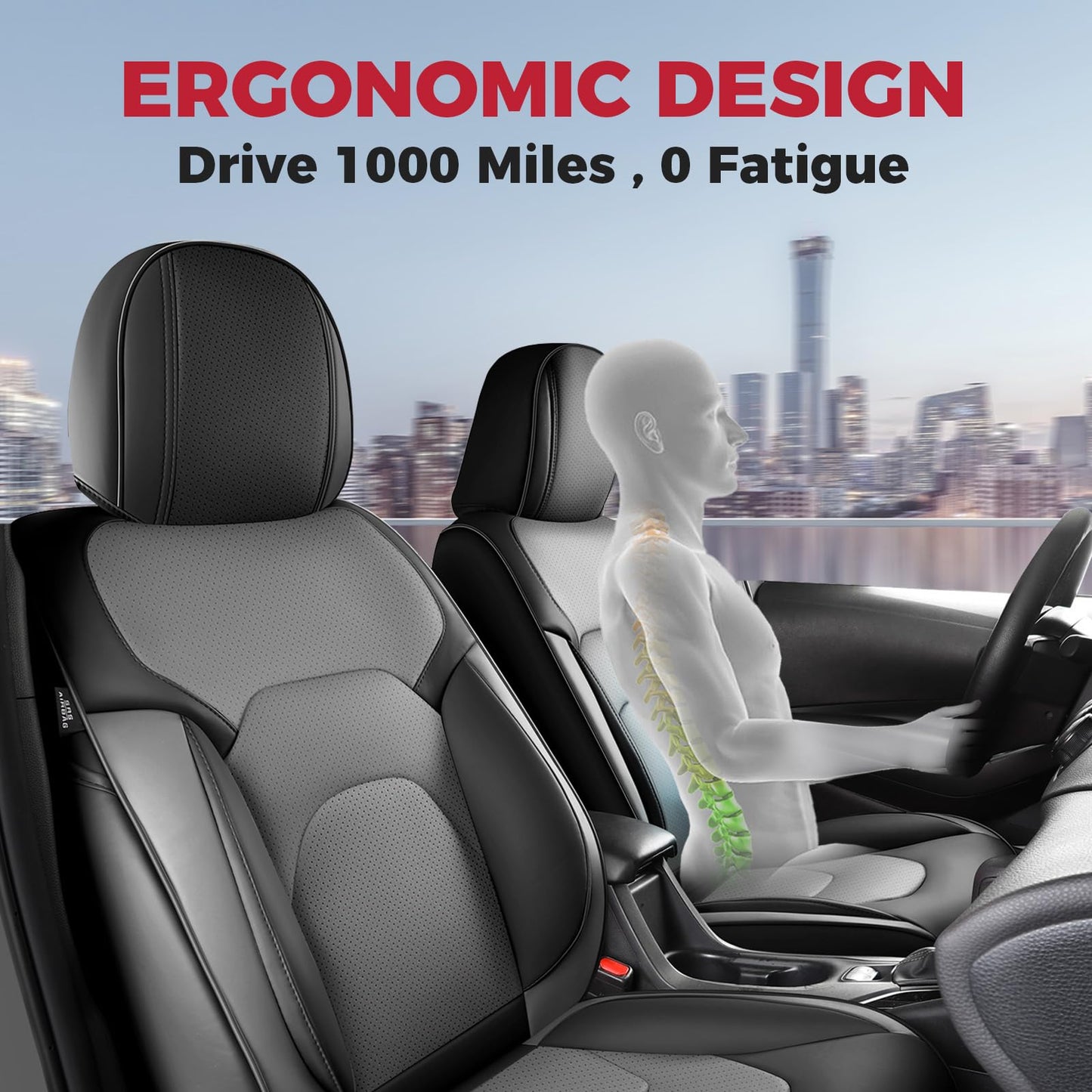 FREESOO Car Seat Covers Full Set,Waterproof Automotive Seat Covers, Leather Cars Interior Covers, Seats Protection Universal fit Babies & Adult (Black Grey)