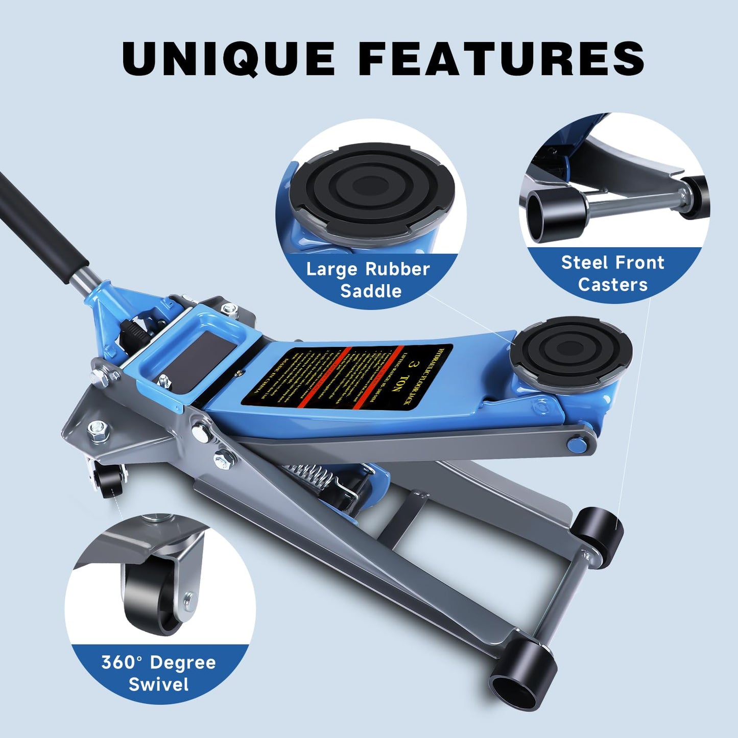 LARBANKE 3 Ton Floor Jack with Dual Pistons Quick Lift Pump,6600 LBS Low Profile Carbon Steel Floor Jack,Lifting Range 2.87"-19.69",for Sport Utility Vehicle,Blue
