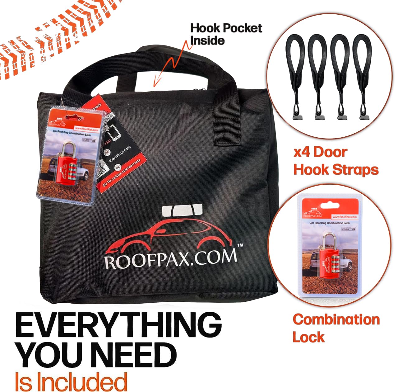 RoofPax XXL 28 cuft Car Rooftop Cargo Carrier Bag Extra Waterproof Car Roof Storage with 10 Heavy Duty Tie Down Straps and 4 Hooks Roof Bag Cargo Carrier for Top of Vehicle with/Without Rack