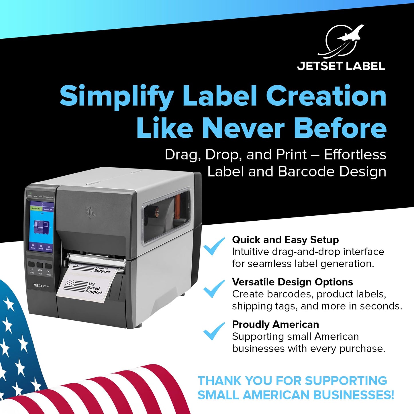 JetSet Label Zebra ZT231 (Zebra ZT230 Replacement) | Thermal Transfer & Direct Thermal 203 DPI | ZT23142-T01000FZ | USB, Serial, Ethernet, Bluetooth Connectivity, Tear Bar