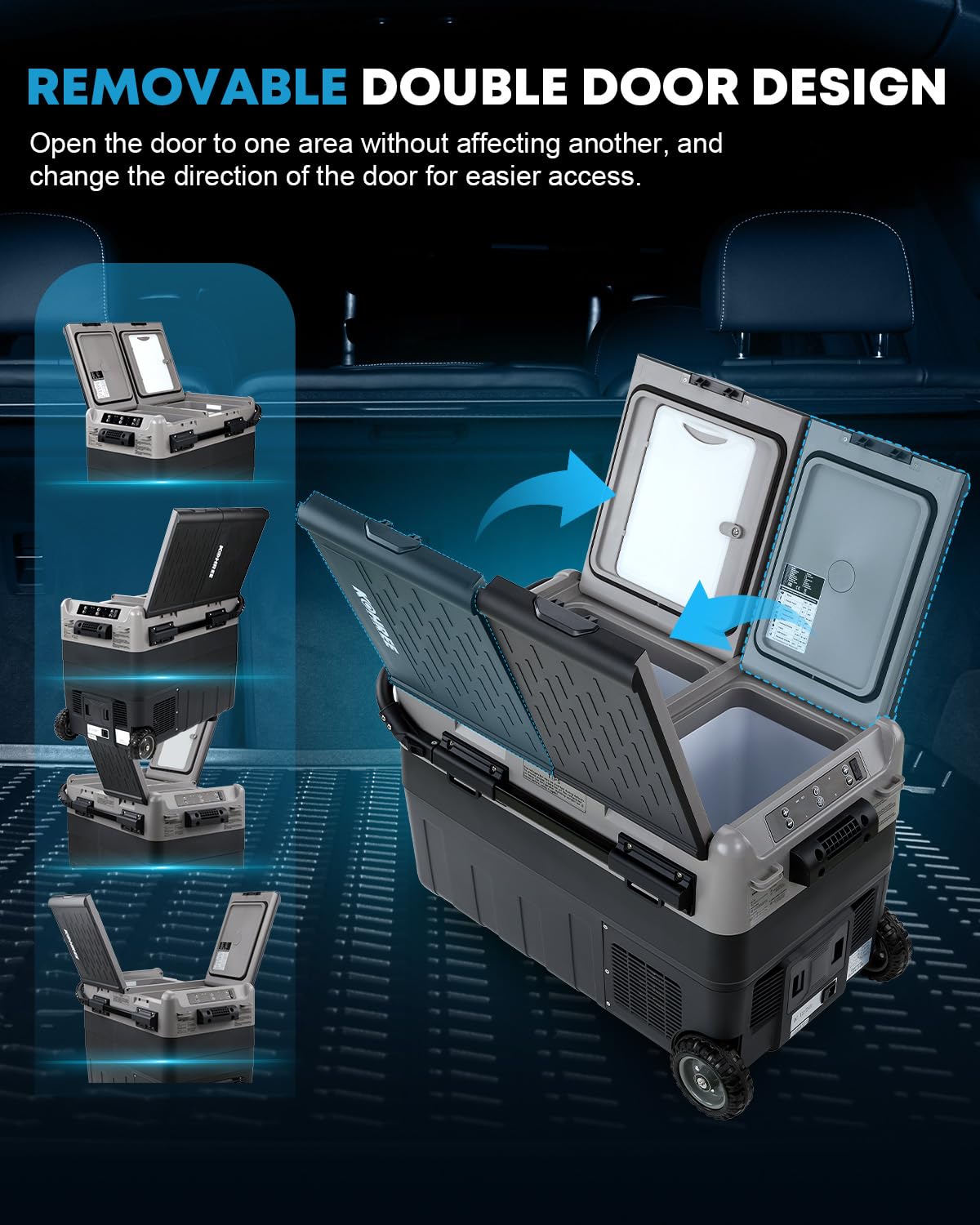 Kohree 12 Volt Car Refrigerator, 42 Quart (40L) Dual Zone Car Fridge, Portable Refrigerator Dual Door -4℉-68℉ Electric Cooler Portable Freezer 12/24V DC and 100-240V AC for RV, Camping, Travel