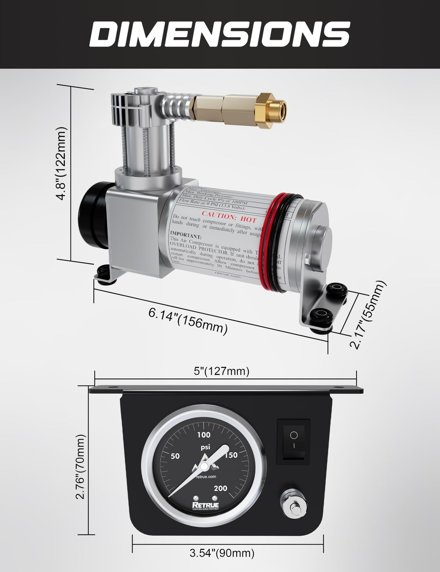 RETRUE Onboard Air Compressor System for Truck Airbag Suspension - Universal Air Bag Compressor kit for Ford F150, F250, F350, Chevrolet Silverado, GMC Sierra, Dodge Ram and More Air bags Kit