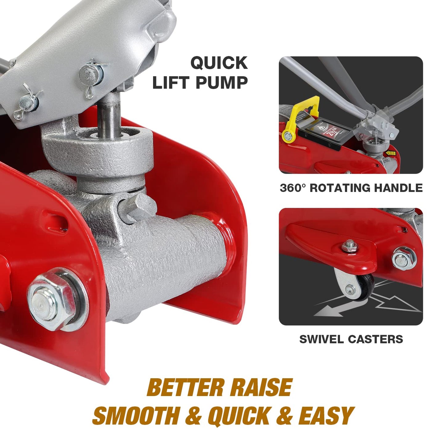 Jack Boss Floor Jack 2.5 Ton (5500 LBs) Hydraulic Low Profile Trolley Car Jack with Portable Storage Case, Lifting Range 3.5" to 14", Fit Use for Automotive Sedans, Red