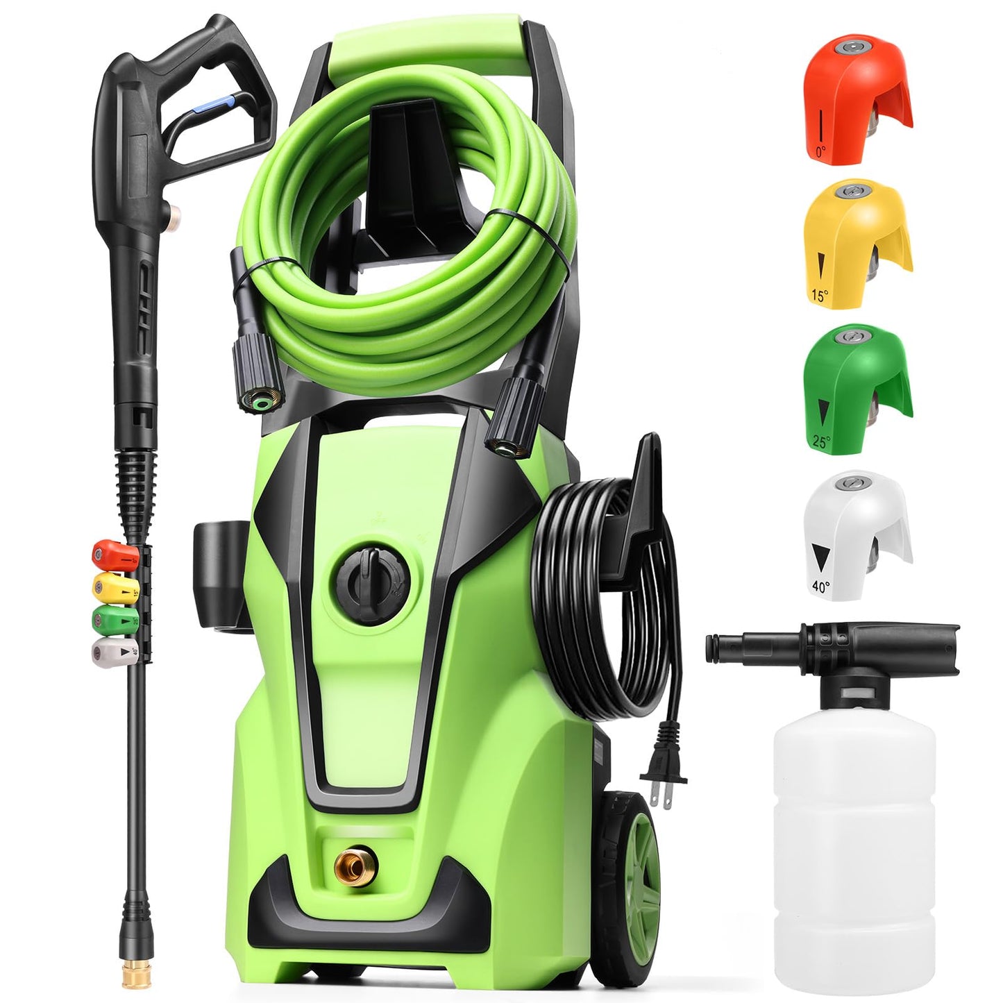 Pressure Cleaner 5000PSI Max 4.0GPM with 33FT Flexible Extension Hose, 4 Nozzles, Foam Cannon, Power Cleaner Powered for Cars, Patios, Driveways, Green
