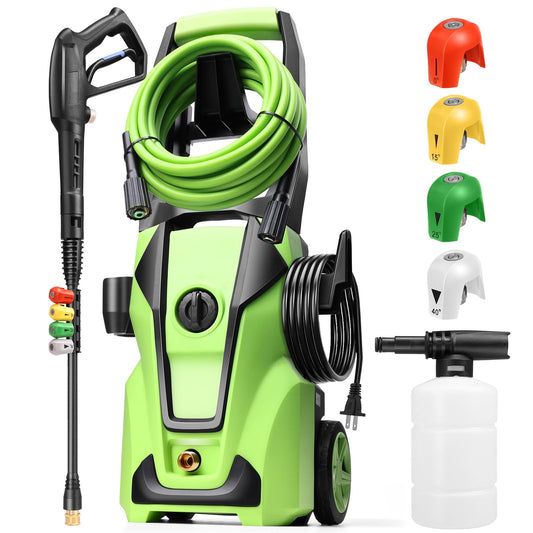 Pressure Cleaner 5000PSI Max 4.0GPM with 33FT Flexible Extension Hose, 4 Nozzles, Foam Cannon, Power Cleaner Powered for Cars, Patios, Driveways, Green