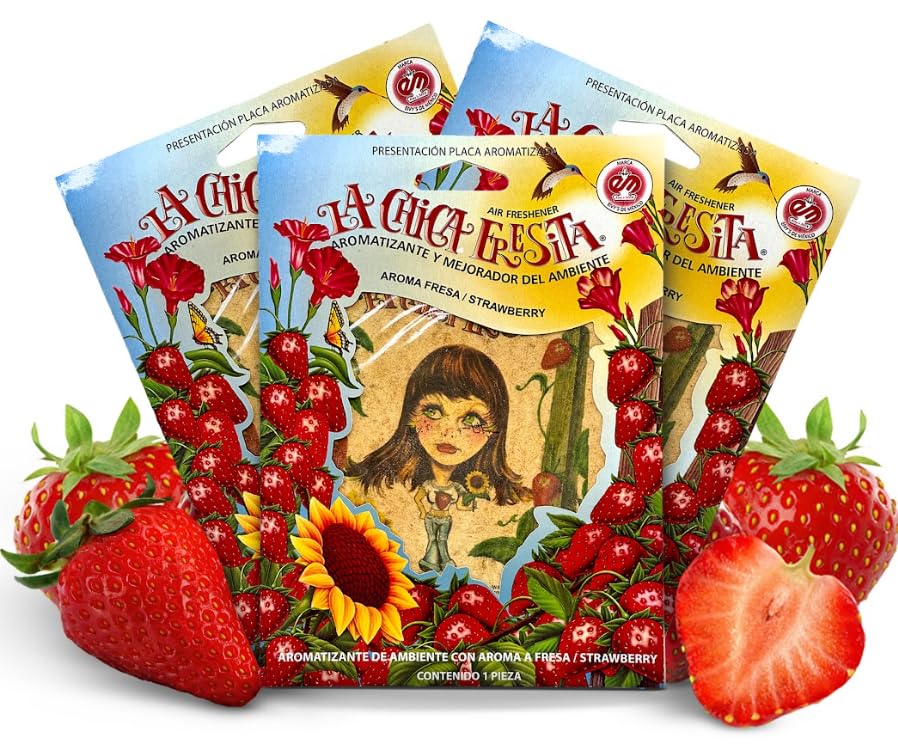 La Chica Fresita Air Freshener Original Plaque Long Lasting Scent 4" x 5" (Fresa, 100 Pack)