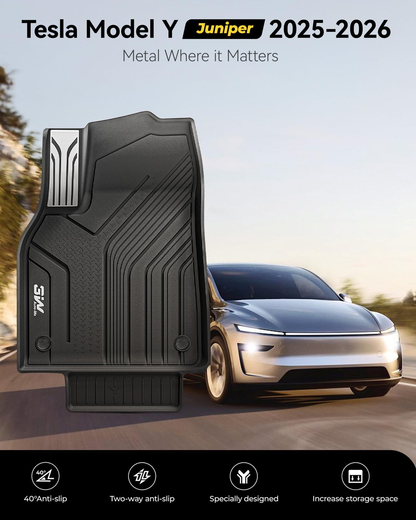 3W Tesla New Model Y Juniper Floor Mats and Cargo Liners, Full Set TPE Floor Liner for 2025 2026 Model Y, Cargo Mats and Seat Back Cover Protector, Car Mats for 2026 Tesla Model Y Juniper Accseeories