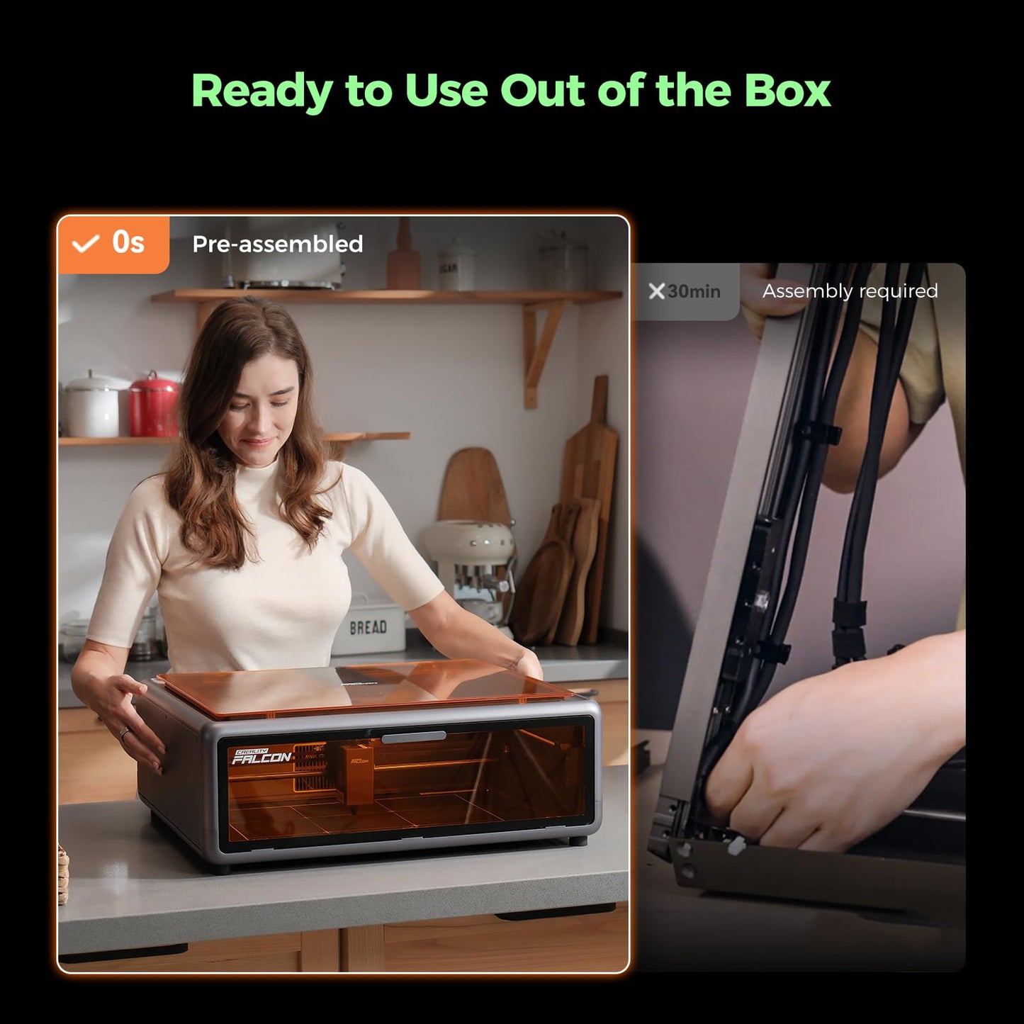 Creality Falcon A1 10W Laser Engraver with Air Assist, Pre-Assembled Laser Cutter for Beginners, 600mm/s Fast Speed, HD Camera Positioning & Material Recognition, Class 1 Safety, Ideal for Wood &Metal