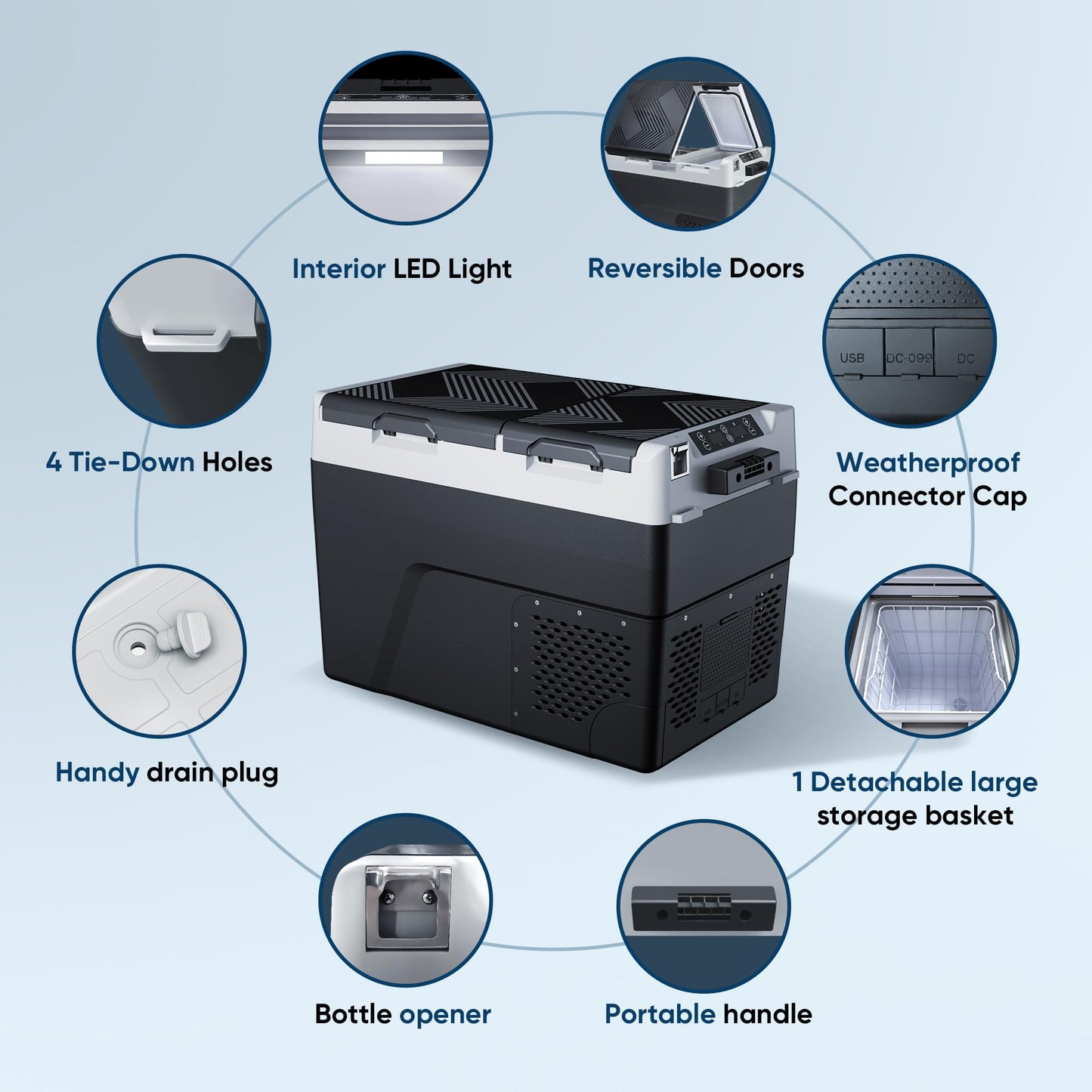 Feelfunn 12 Volt Refrigerator Car Fridge - 40QT(38L) Dual Zone Electric Cooler, Car Refrigerator -4℉~68℉, Portable Refrigerator 12/24V DC 100-240V AC, Portable Freezer for Travel Camping RV Home