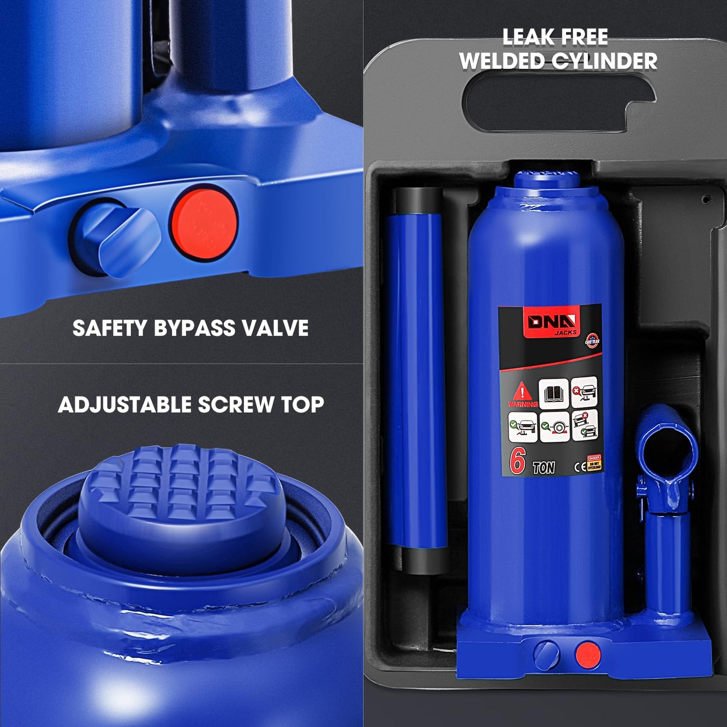 DNA MOTORING 6 tons / 13228 lbs Lifting Automotive Welded Hydraulic Bottle Jack for Repair Vehicle, Pickup, Truck, w/Manual Handle, Blue,TOOLS-00356