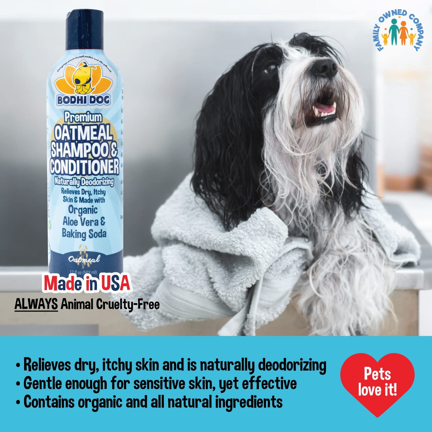 Bodhi Dog Oatmeal Shampoo & Conditioner - Hypoallergenic Formula - Naturally Deodorize Dogs, Cats & Pets - Made w/Organic Ingredients - Moisturizes Dry & Itchy Skin - Made in USA (Oatmeal, 17 Fl Oz)