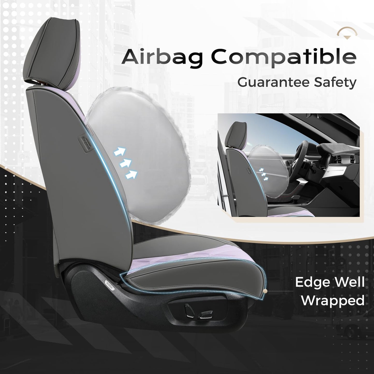 Coverado Car Seat Covers Full Set, Seat Covers for Cars, Waterproof Leather Automotive Seat Cover, Universal Car Interior Protectors Cushion for Most Cars Gray_Pruple