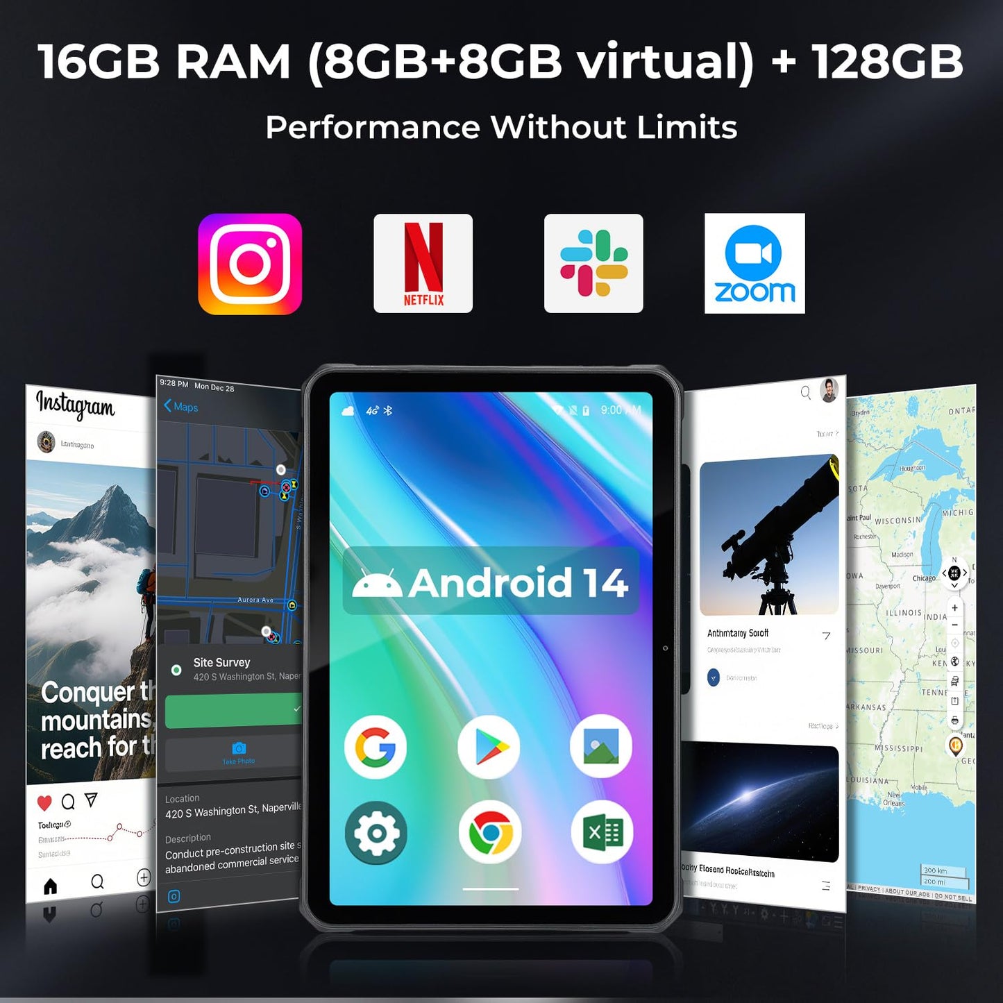 MUNBYN 11-inch Rugged Tablet ILT02, Android 14 UTV Tablet, 16GB+128GB with GPS, IP68 Weather Proof, 32MP+48MP Dual Camera, 4G LTE for Offroad UTV, Drone, 2Y Protection