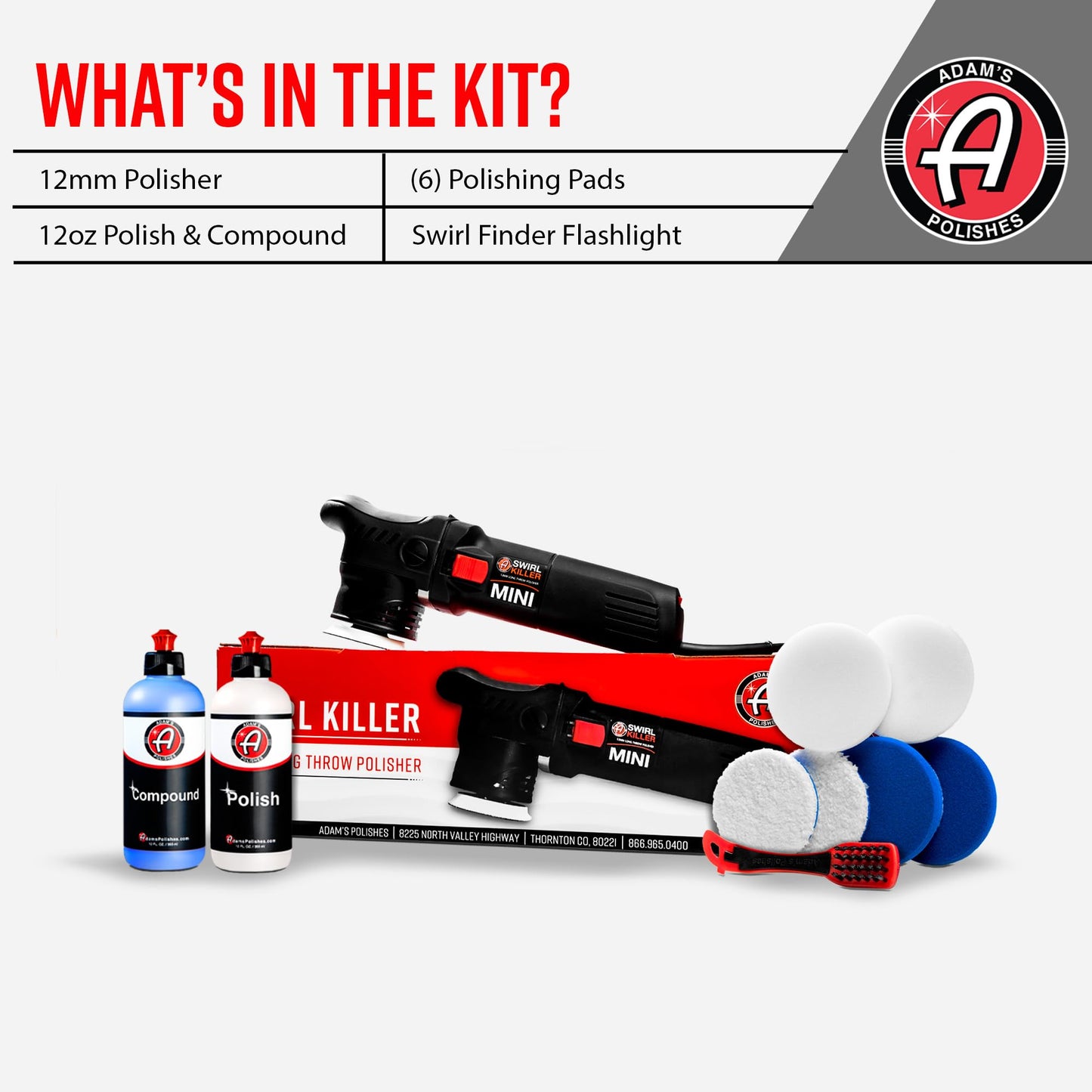 Adam's Polishes Swirl Killer 12mm Car Buffer Polisher Kit, Orbital Polishing Paint Correcting Tool, Car Scratch Remover, Correcting Polish, Use Post Car Wash Clay Bar & Pre Wax or Ceramic Coatin