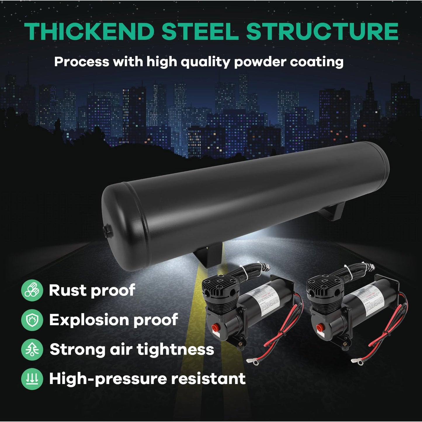 STAYTOP Dual Air Compressors 5 Gallon Air Tank for Air Suspension/Air Ride Bag/Train Horn/Spring, Onboard Air System Kit 200 psi Compressors