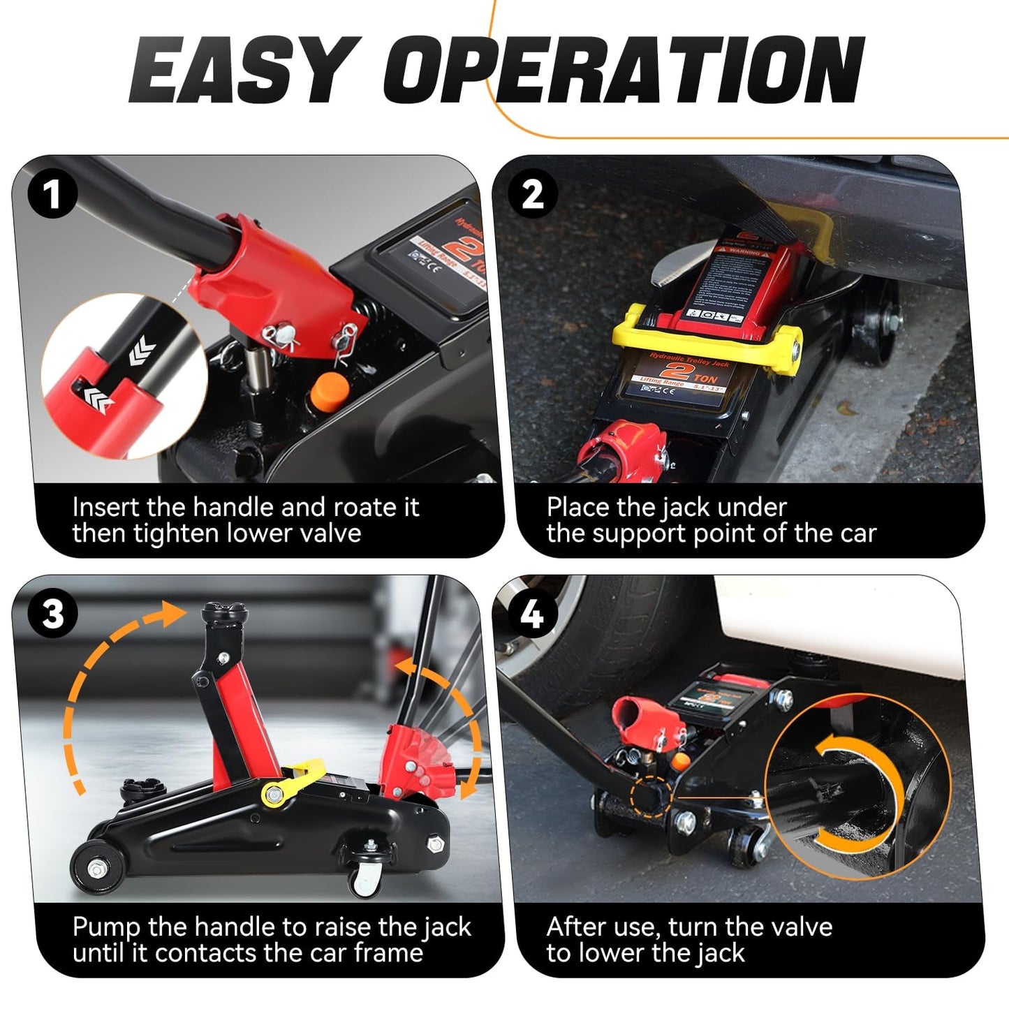 Auto Dynasty 2 Ton Floor Jack, Heavy Duty Steel Hydraulic Car Jack with Single Piston Quick Lift Pump, Hydraulic Racing Floor Jack, Lifting Range 5.1" to 13", Black