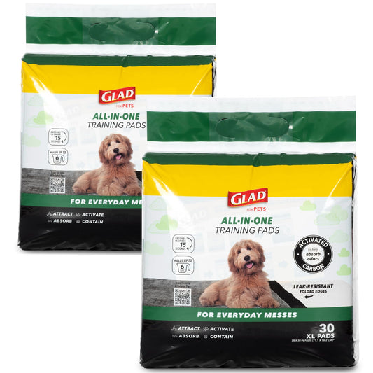 Glad for Pets JUMBO-SIZE Charcoal Puppy Pads, All-in-One | Black Training Pads That ABSORB & Neutralize Urine Instantly | New & Improved Quality Puppy Pee Pads, 30 Count - 2 Pack