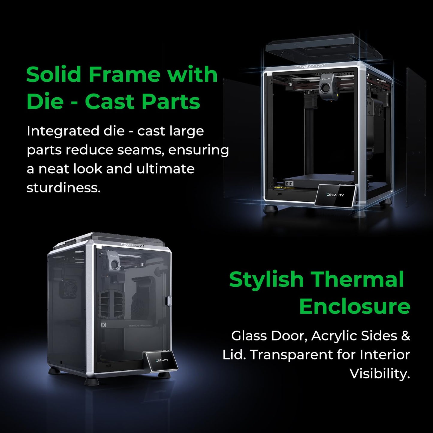 Creality K1C 3D Printer, 600mm/s High Speed Printing, Robust Direct Extruder, Fully Auto Leveling with Al Camera, Support Carbon Fiber Filaments 3D Printers