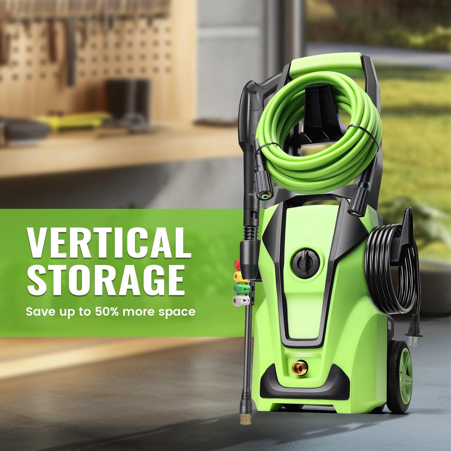 Pressure Cleaner 5000PSI Max 4.0GPM with 33FT Flexible Extension Hose, 4 Nozzles, Foam Cannon, Power Cleaner Powered for Cars, Patios, Driveways, Green