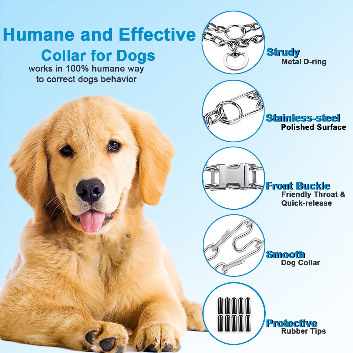 Prong Collar for Dogs, Adjustable Dog Training Collar, Dog Pinch No Pull Collar with Quick Release Buckle for Small Medium Large Dogs(Packed with Two Extra Links)