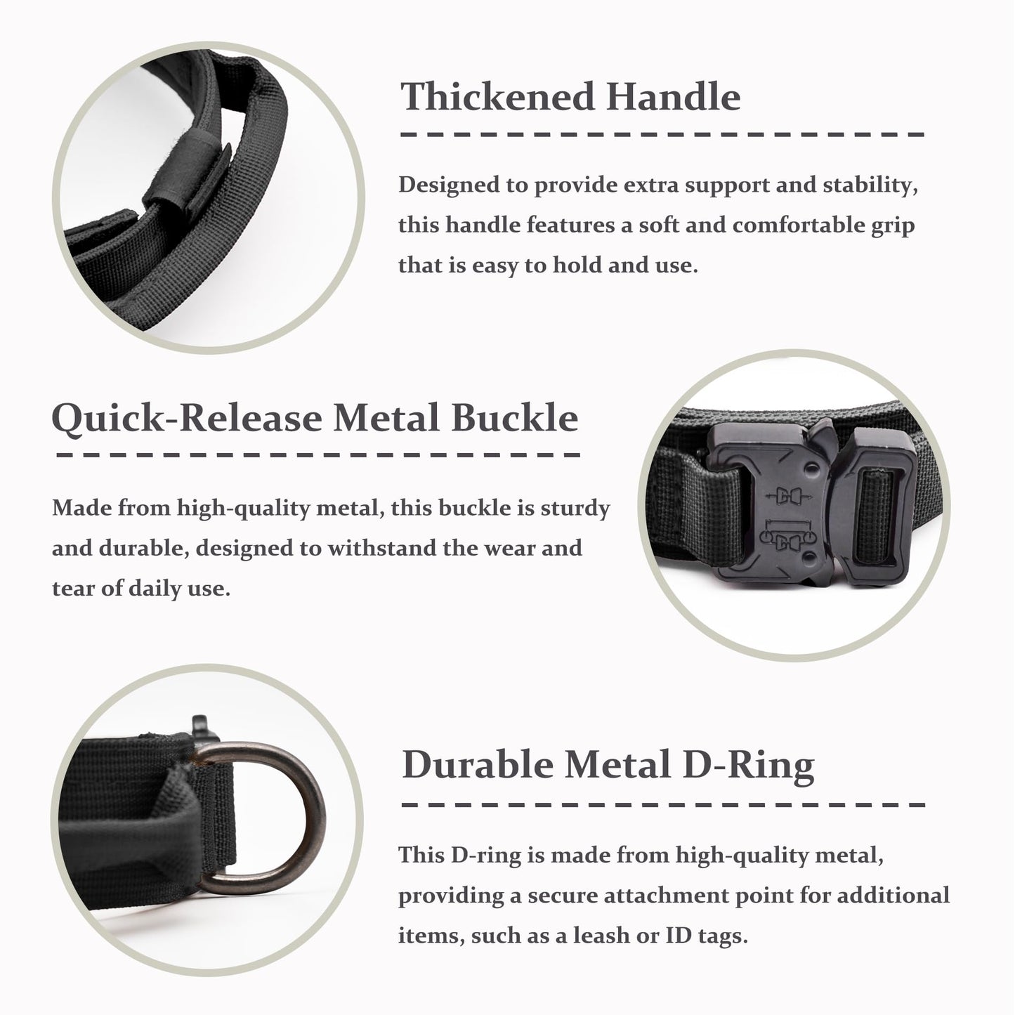 Tactical Dog Collar, Adjustable Military Training Nylon Dog Collar with Control Handle and Heavy Quick-Release Metal Buckle for Small Medium Large Dogs, Black L