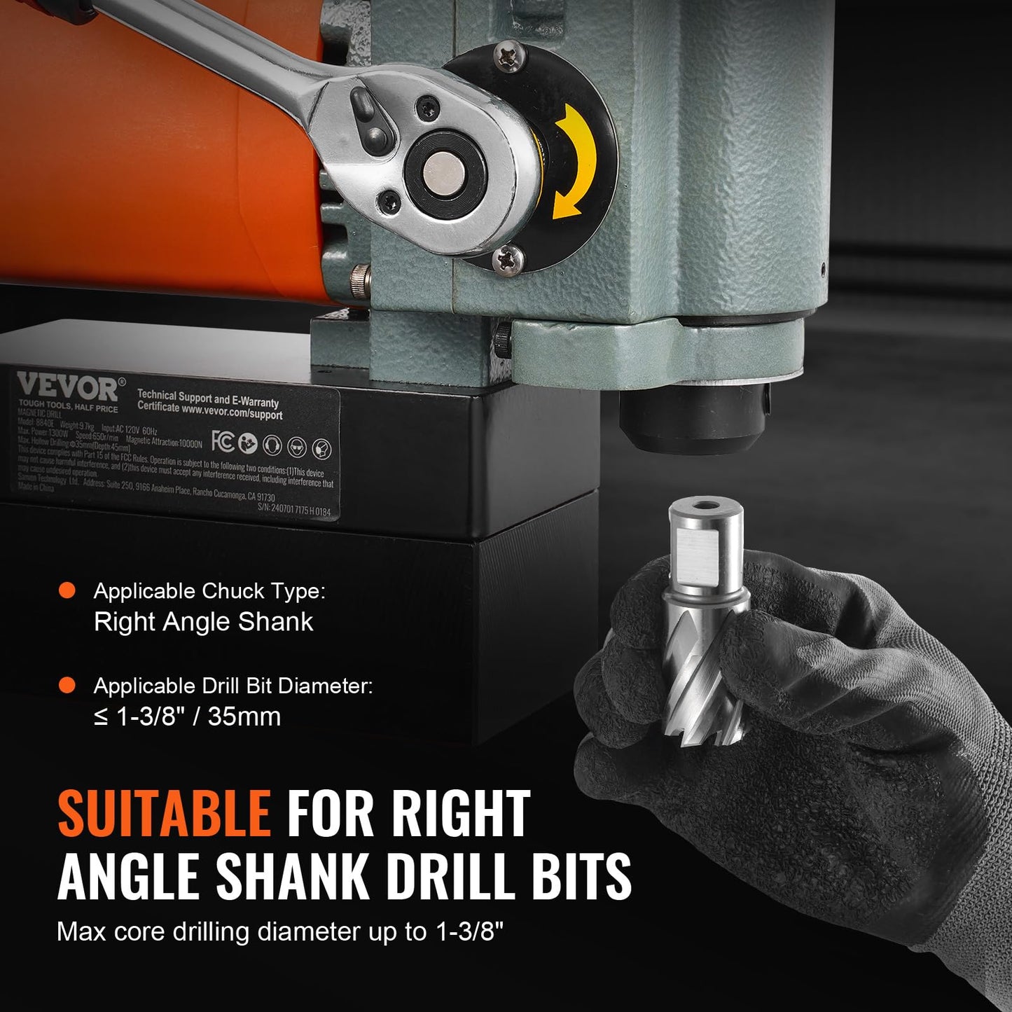 VEVOR Low Profile Magnetic Drill Press, 1300W Mag Drill, Light Weight Portable Mag Drilling Machine with Cooling Device and Overload Protection, Mag Press for Equipment Installation, Industrial