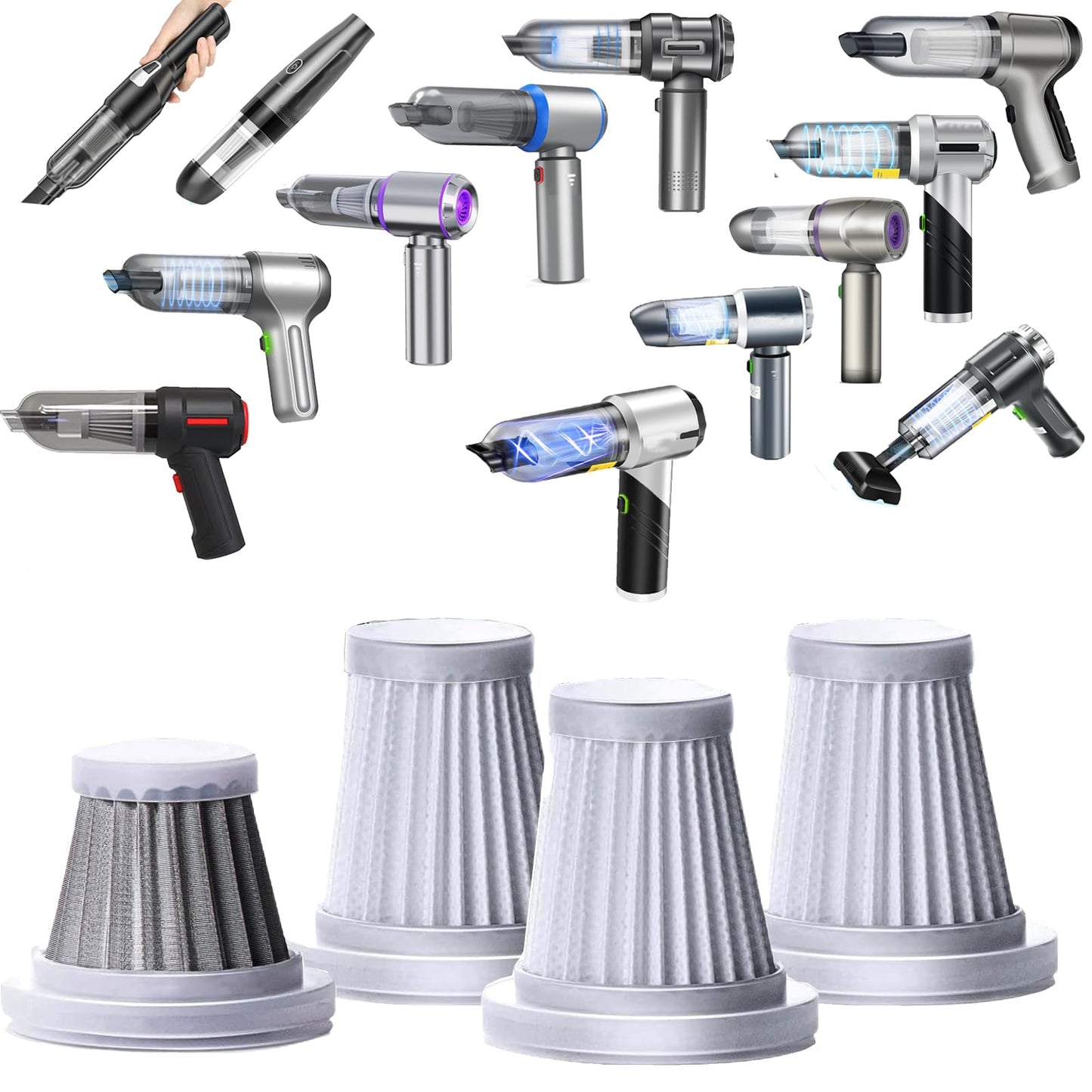 1 Steel + 3 Hepa Replacement Filters Compatible with Saker, Sakerplus, XCOOL, houscly, Wirelume, Wansimoo, HRYCF, Yomile, Piwosa, CHUMPOSH, WINWEND, Gianteye, GenTant, AIPROIN, SAKAKI Car Vacuum etc.