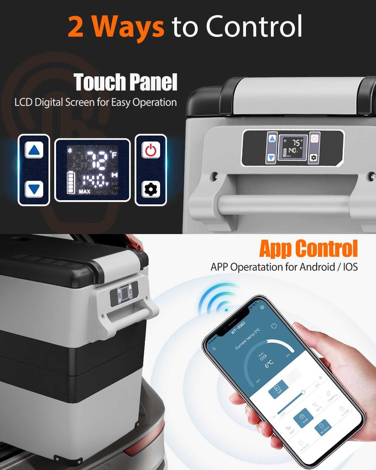 Feelfunn Car Fridge Portable 12 Volt Refrigerator - 58 Quart(55L) Electric Cooler with AC/DC for Truck RV Van Camper, Car Refrigerator Freezer for Camping Boat Travel, APP Control, -4~68°F