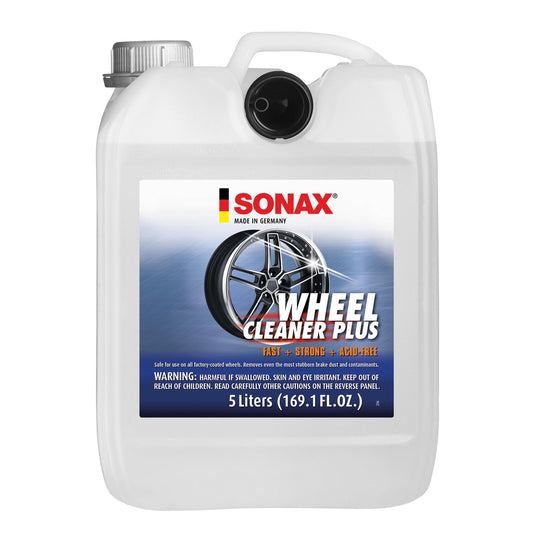 SONAX Wheel Cleaner Plus 5L 230505 | Non-Acid Color Changing Formula for Effortless Removal of Brake Dust Grime and Dirt | Safe for All Wheels | Professional Strength Cleaner | 5L (169oz)