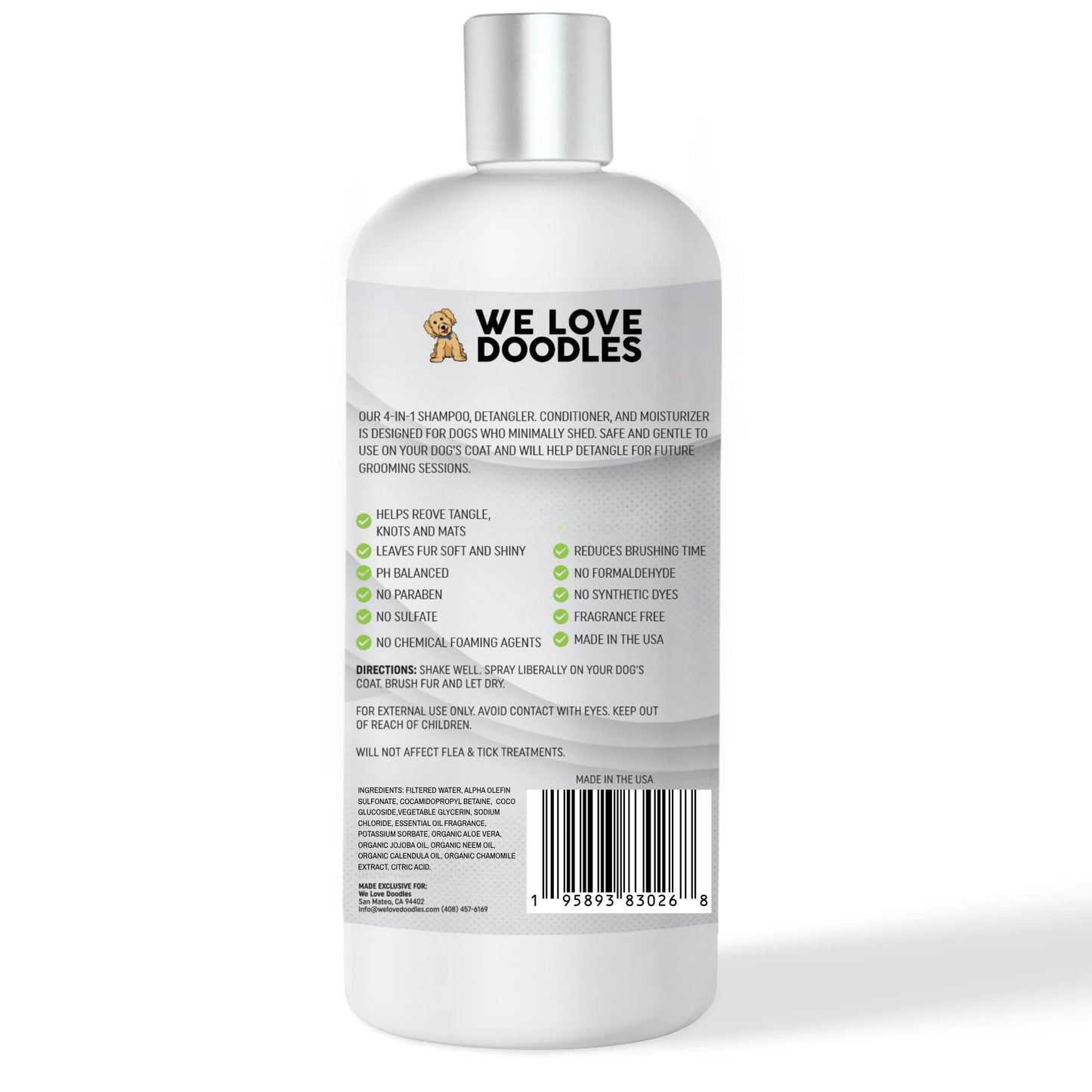 Dog Shampoo, Conditioner & Detangler - Best Shampoo for Goldendoodles, Poodles & Doodles - for Matted Pet Hair - Sensitive Skin Shampoo for Puppies - Made in The USA, 16OZ (Lavender)