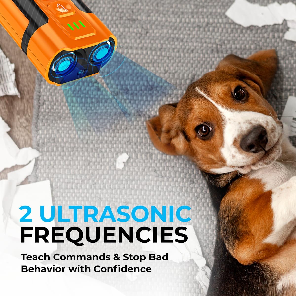 AutoSky Ultrasonic Dog Bark Deterrent & LED Flashlight – Safe, Rechargeable, Handheld Dog Trainer with Dual Modes & Twin Emitters – Indoor & Outdoor Pet Behavior Tool