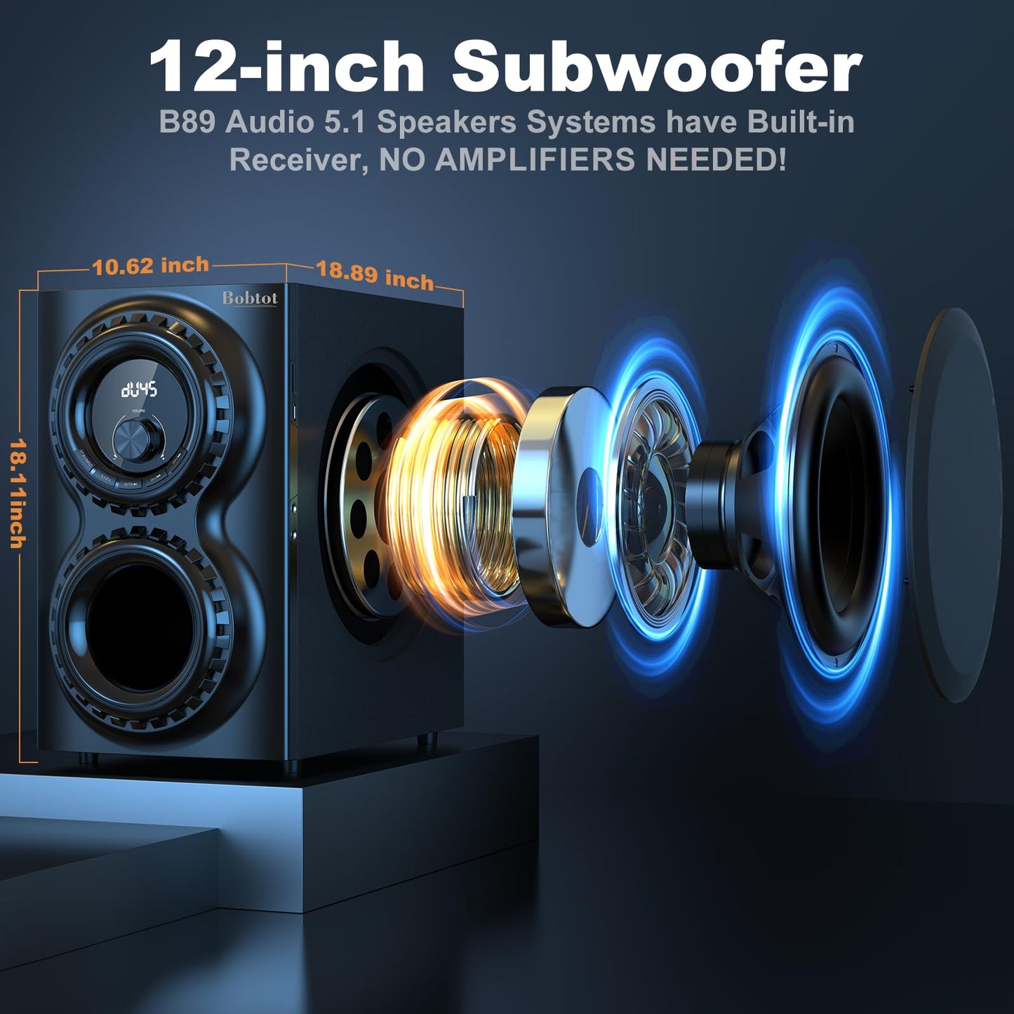 Home Theater Sound System 5.1 Surround Sound Systems - 1400 Watts Peak Power 12" Subwoofer Strong Bass 5.1 Wired Home Audio Stereo Sound with Bluetooth HDMI ARC Optical Input for TV