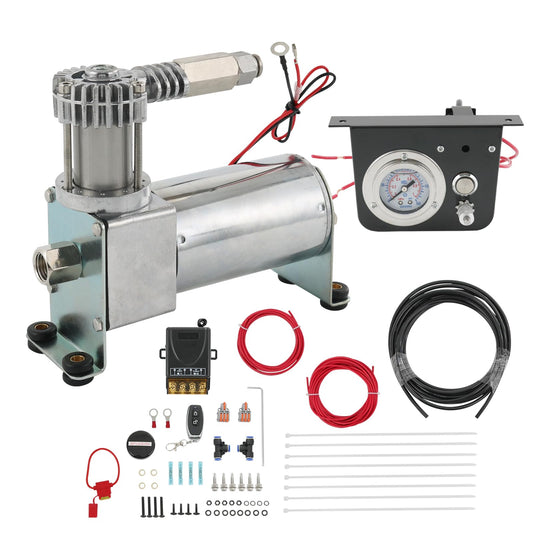 RUIANOMG On Board Air Compressor System Replacement For Trucks Vans, includes Air Spring Compressor, Gauge, Wiring harness, Line and Hardware Kit