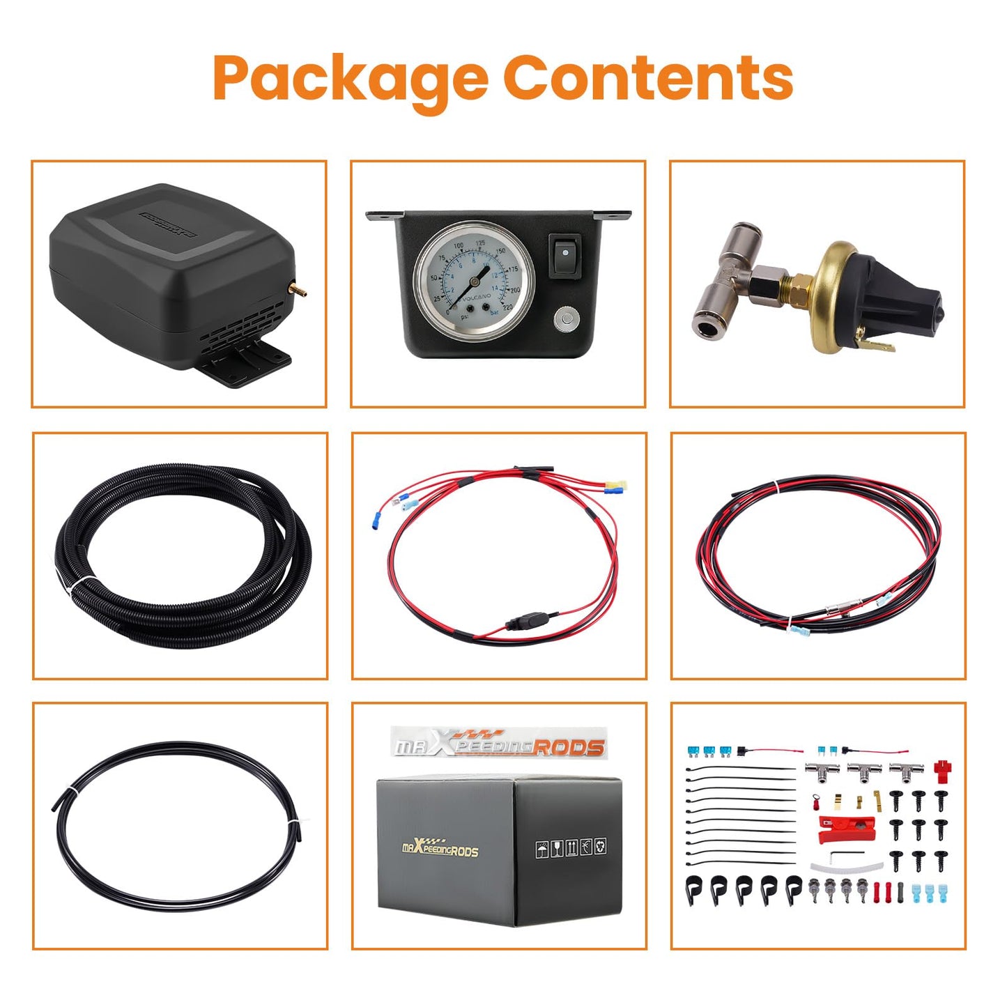 maXpeedingrods On Board Air Compressor System with Low Pressure Sensor Universal Air Spring Compressor Kit for Trucks Vans