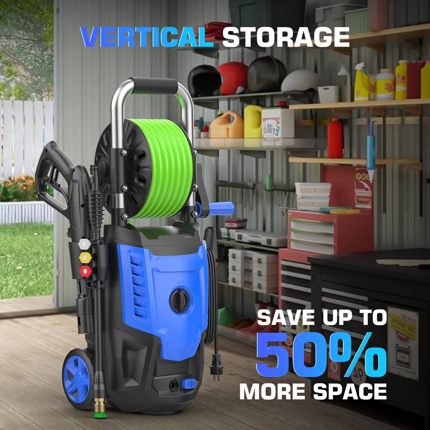 4800 PSI Pressure Cleaner- 4.0 GPM High Power Cleaner with 33FT Hose Reel, 4 Spray Tips and Soap Bottle for Car Washing, Fence Cleaning, Patio Maintenance（Upgraded）(Blue)